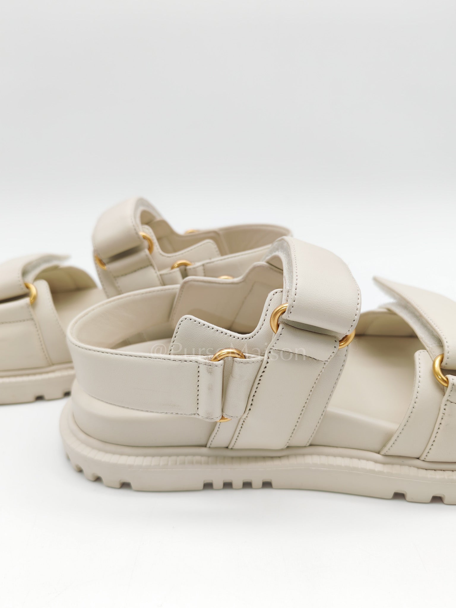 Diorack Sandals in White Lambskin Leather & Gold Hardware Size 36 EU (23cm)