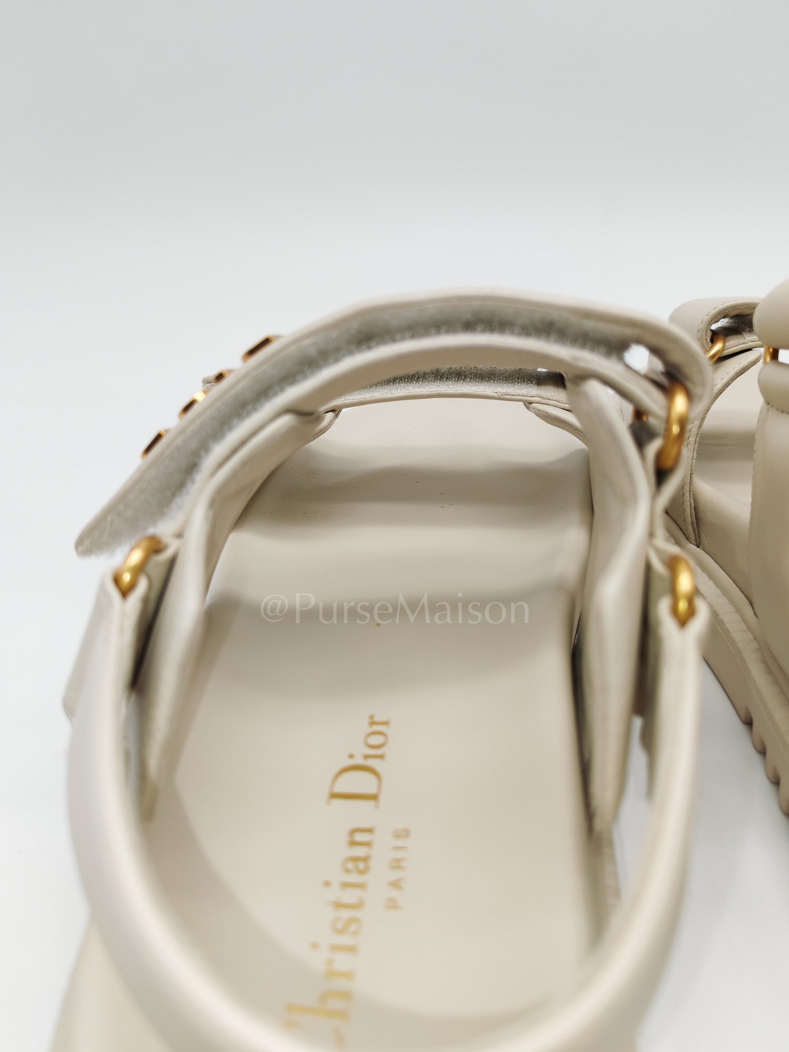 Diorack Sandals in White Lambskin Leather & Gold Hardware Size 36 EU (23cm)