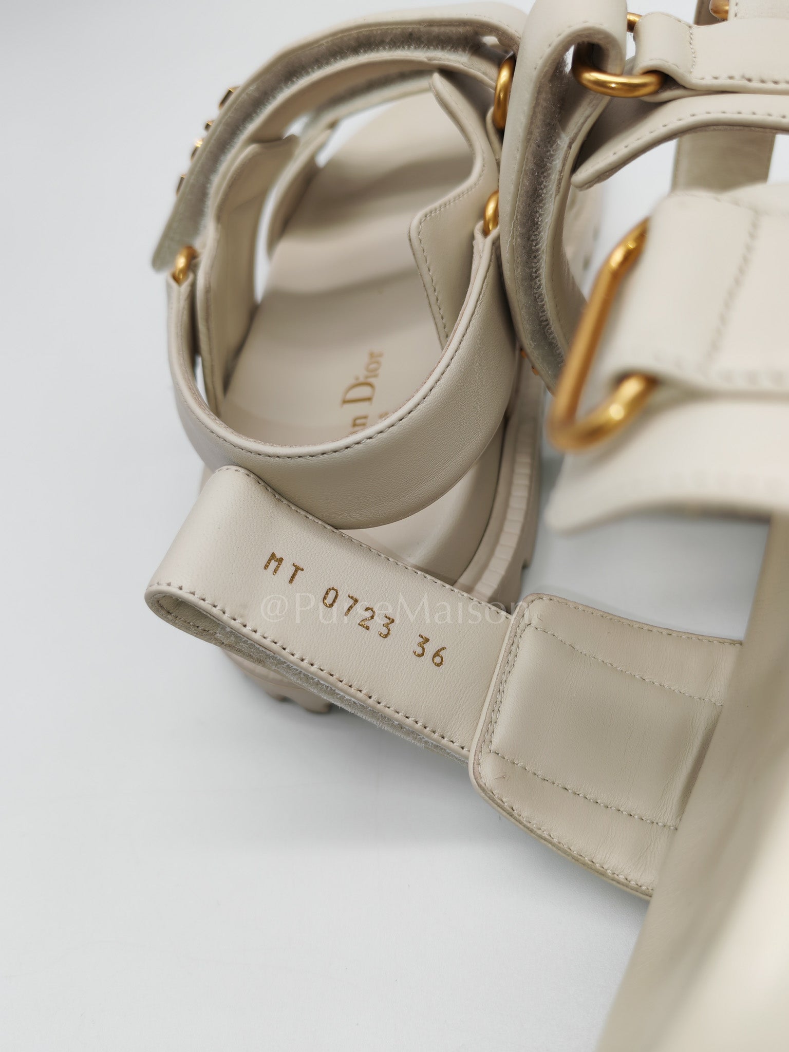 Diorack Sandals in White Lambskin Leather & Gold Hardware Size 36 EU (23cm)