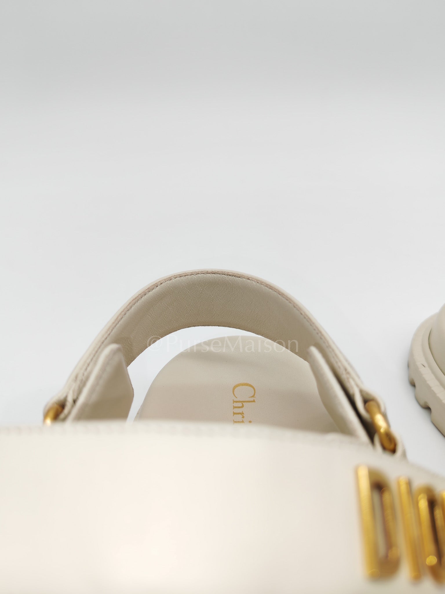 Diorack Sandals in White Lambskin Leather & Gold Hardware Size 36 EU (23cm)