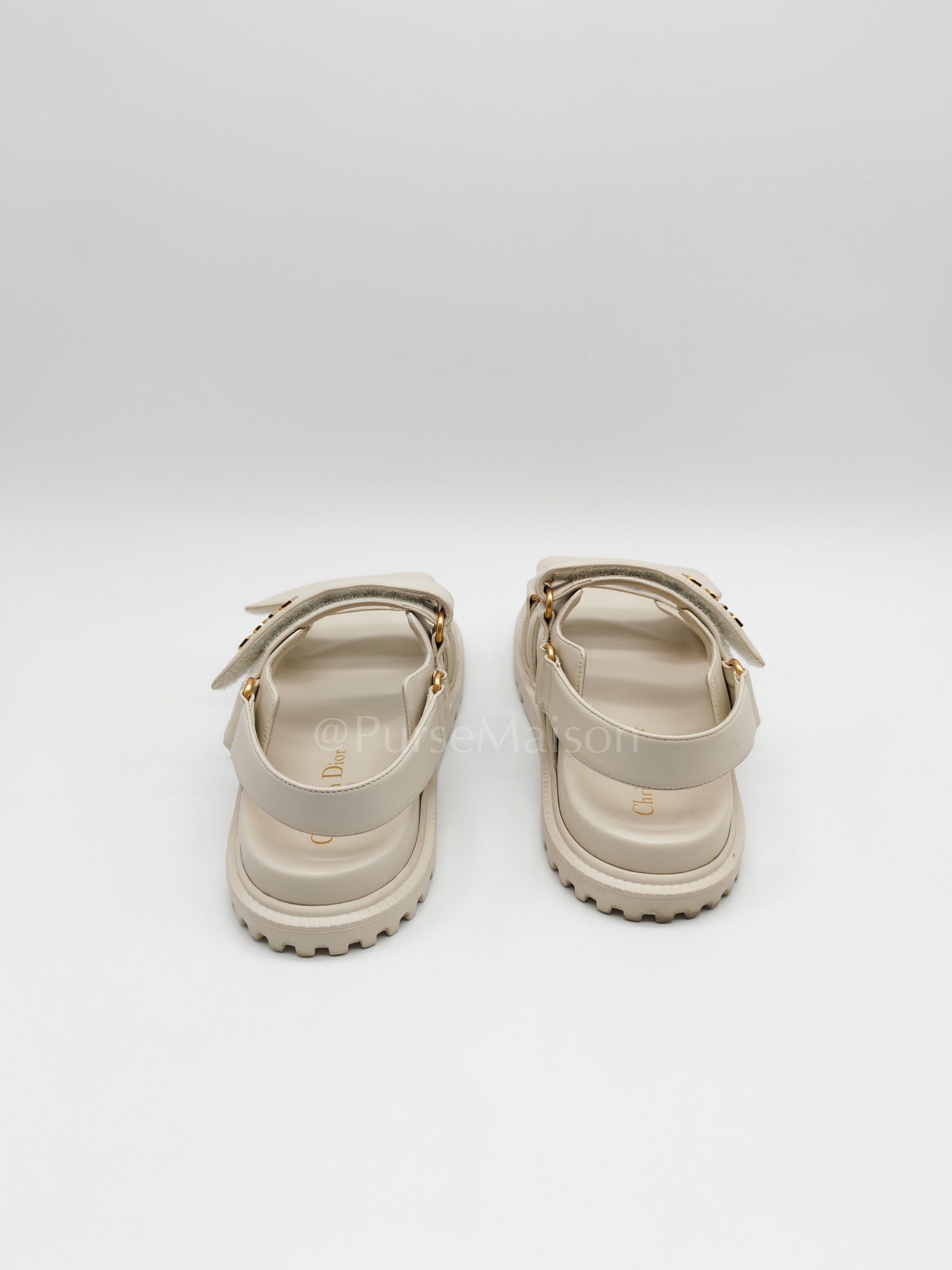 Diorack Sandals in White Lambskin Leather & Gold Hardware Size 36 EU (23cm)