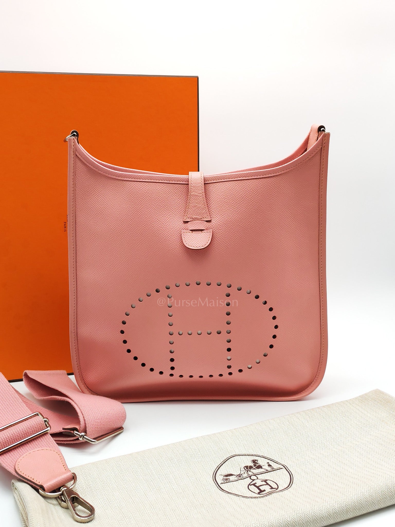 Evelyne PM in Pink Epsom Leather & Palladium Hardware Stamp T(2015)