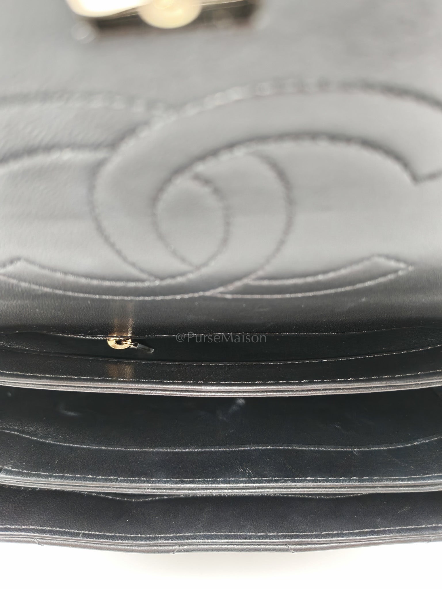 Trendy CC Small Top Handle Bag in Black Quilted Lambskin Leather & Light Gold Hardware Series 28