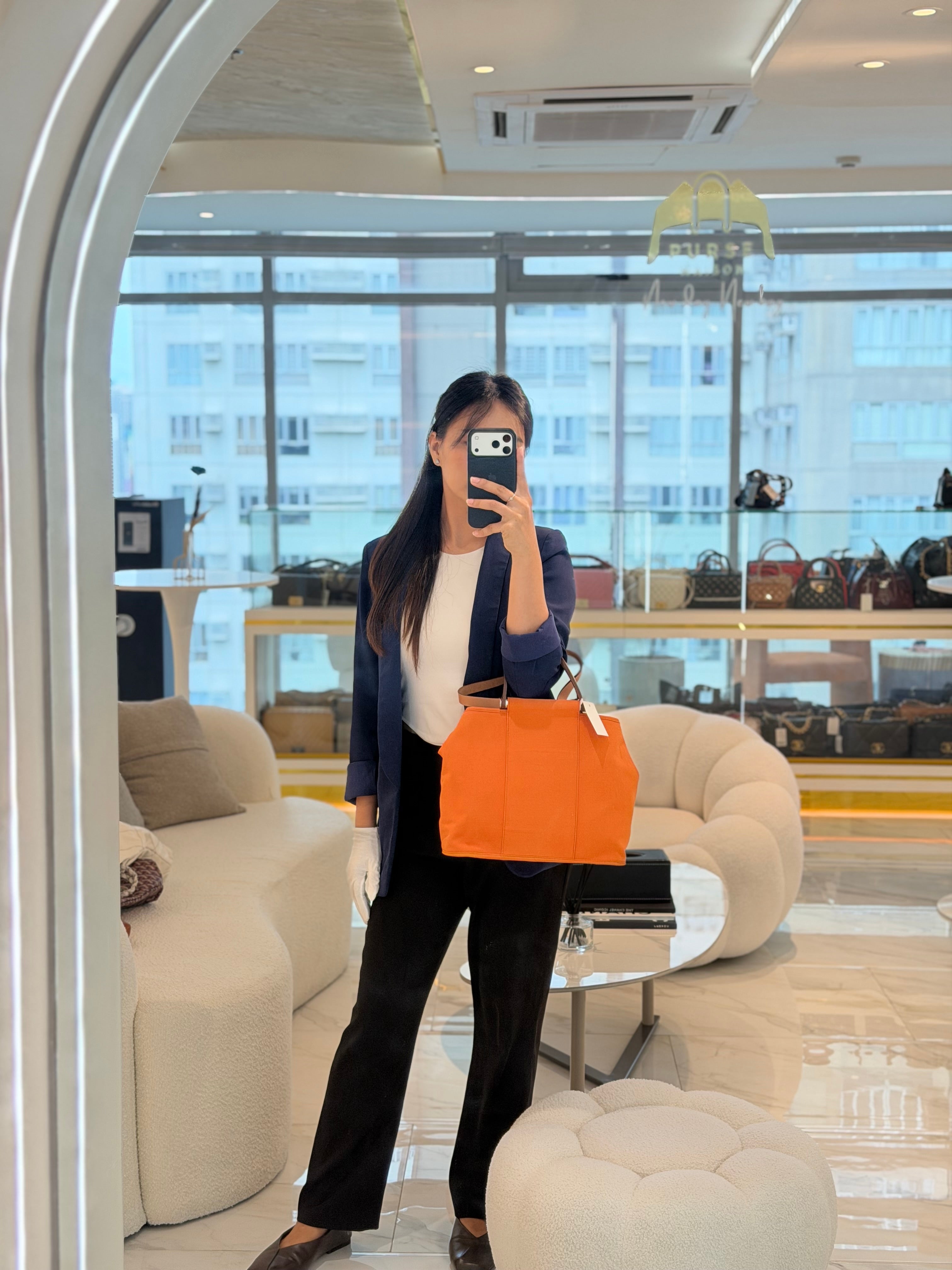 Cabag 32 Tote Bag in Orange Elan & Palladium Hardware Stamp Square P (2012) | Purse Maison Luxury Bags Shop