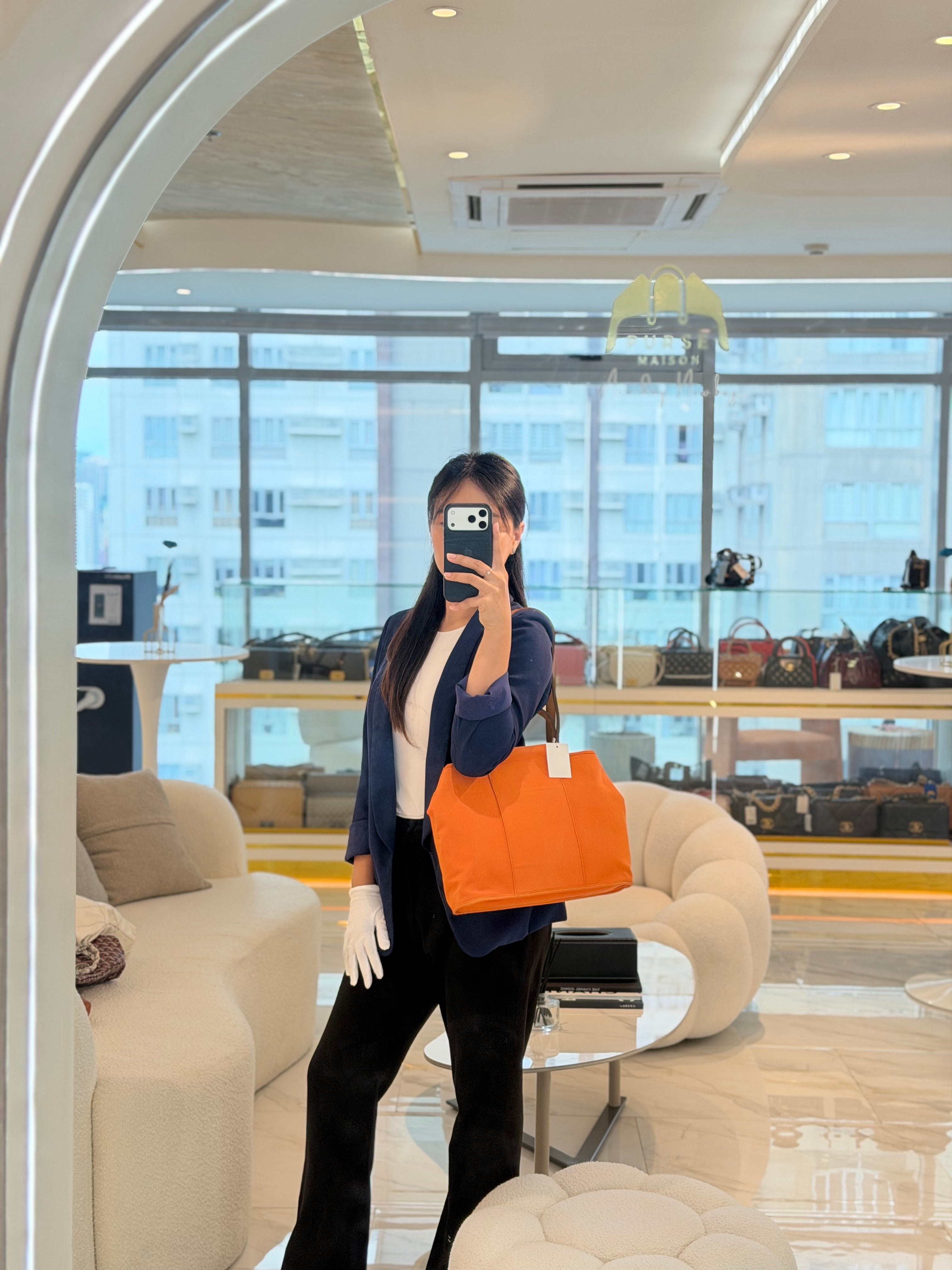 Cabag 32 Tote Bag in Orange Elan & Palladium Hardware Stamp Square P (2012) | Purse Maison Luxury Bags Shop