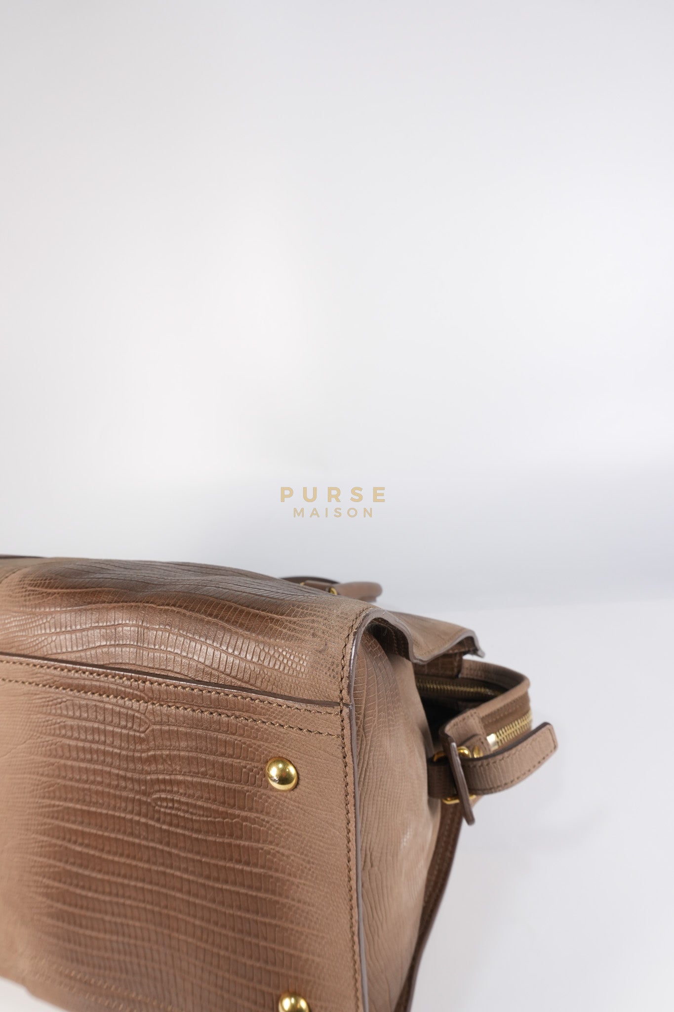 Cabas Chyc Tote Bag in Brown Lizard-Embossed Calfskin Leather & Gold Hardware | Purse Maison Luxury Bags Shop