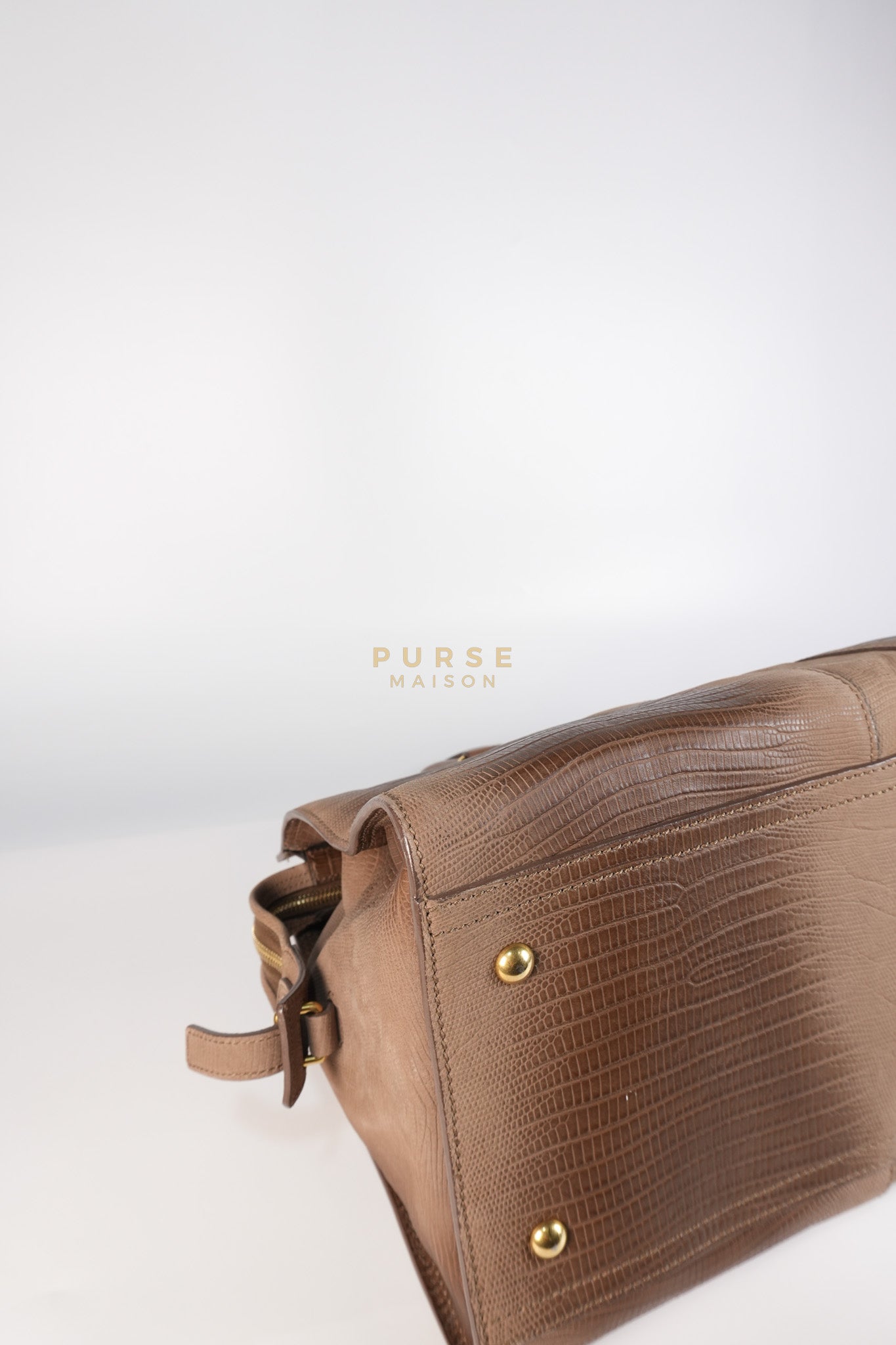 Cabas Chyc Tote Bag in Brown Lizard-Embossed Calfskin Leather & Gold Hardware | Purse Maison Luxury Bags Shop
