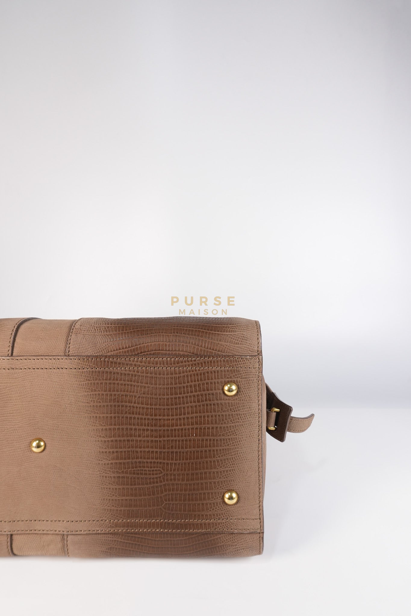 Cabas Chyc Tote Bag in Brown Lizard-Embossed Calfskin Leather & Gold Hardware | Purse Maison Luxury Bags Shop
