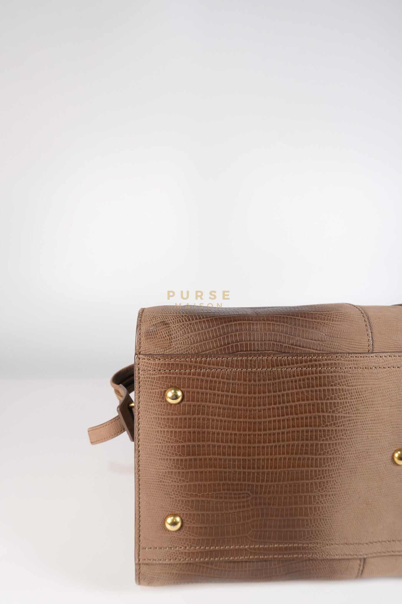 Cabas Chyc Tote Bag in Brown Lizard-Embossed Calfskin Leather & Gold Hardware | Purse Maison Luxury Bags Shop