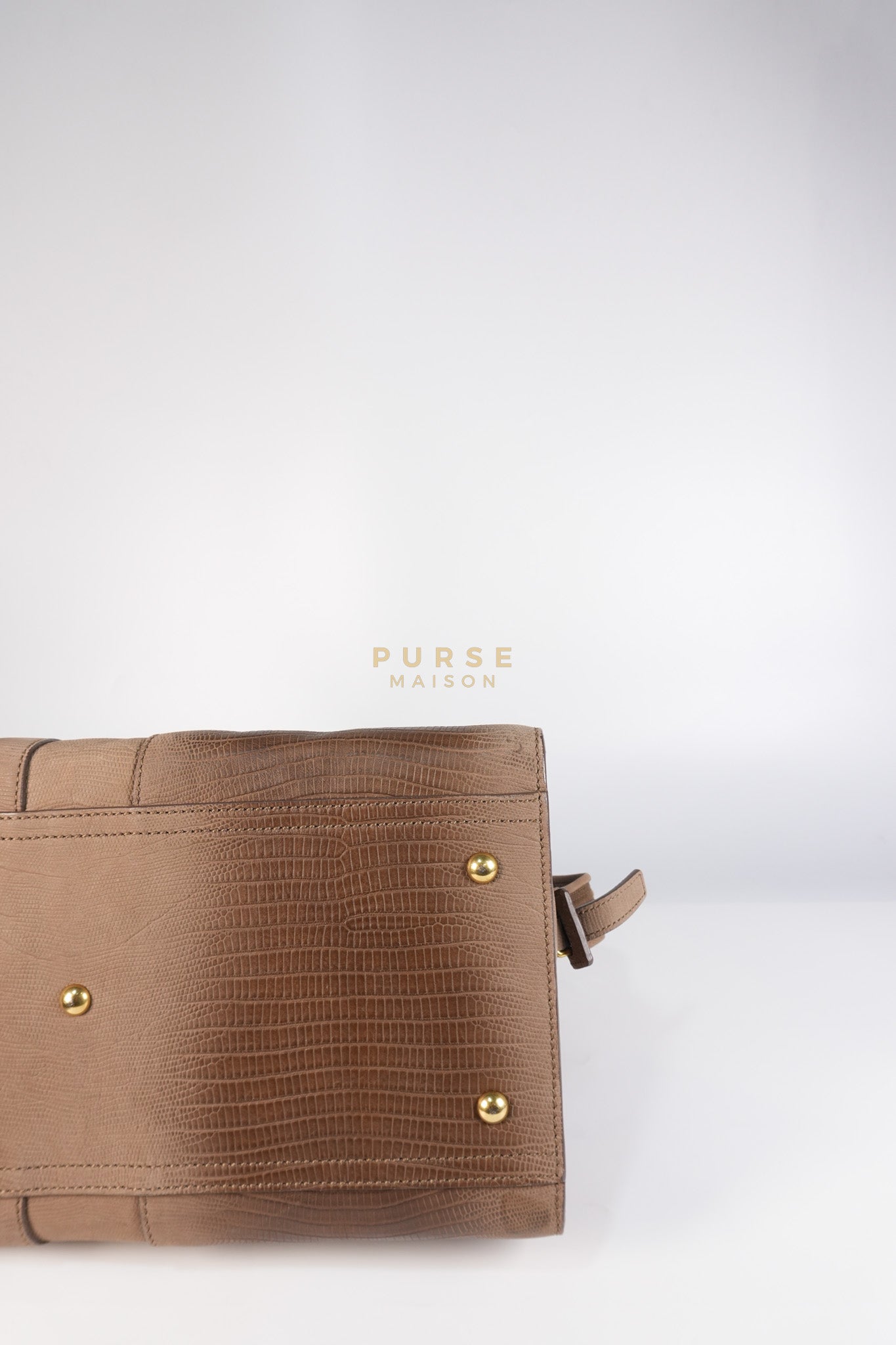 Cabas Chyc Tote Bag in Brown Lizard-Embossed Calfskin Leather & Gold Hardware | Purse Maison Luxury Bags Shop