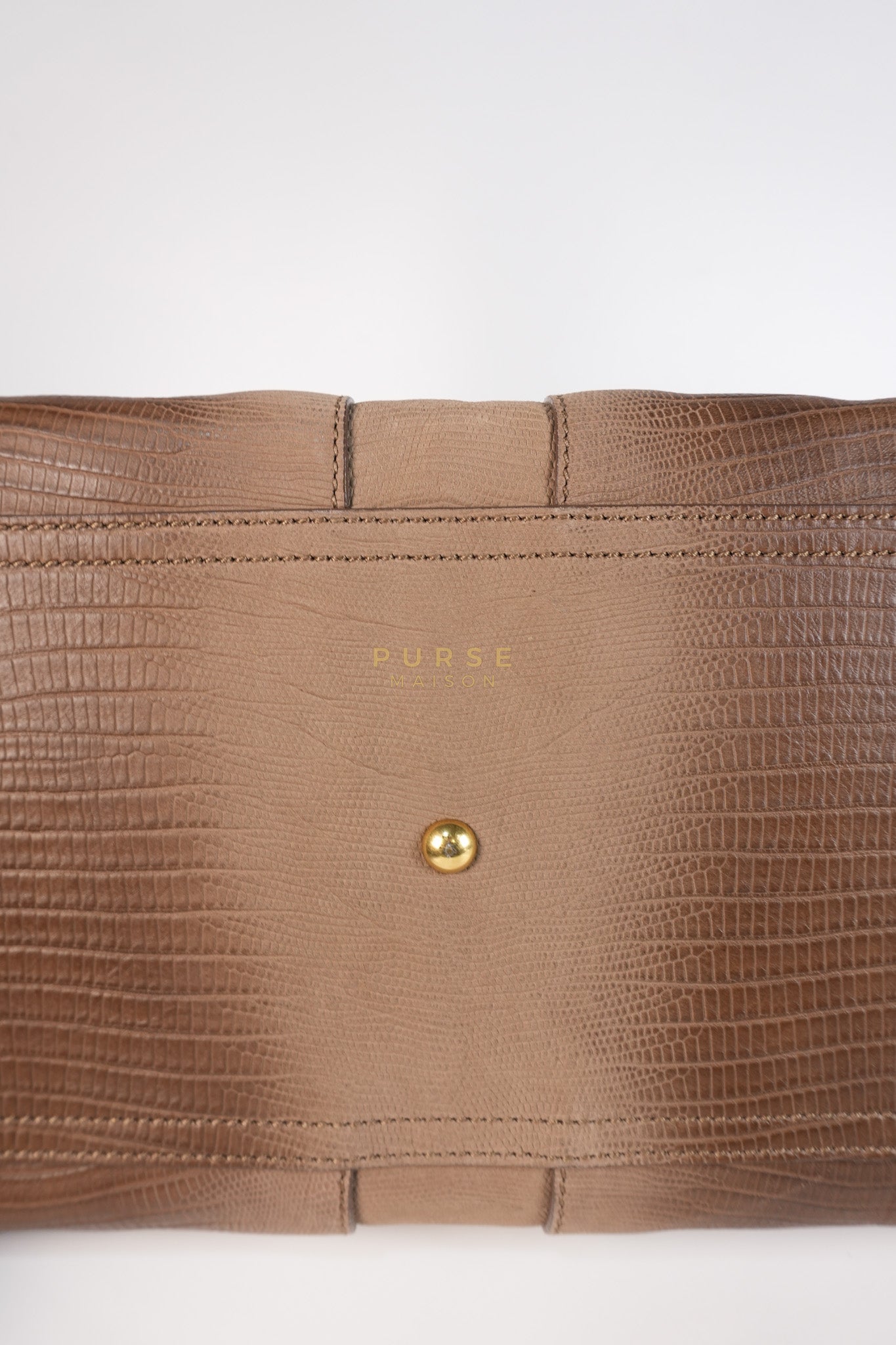 Cabas Chyc Tote Bag in Brown Lizard-Embossed Calfskin Leather & Gold Hardware | Purse Maison Luxury Bags Shop