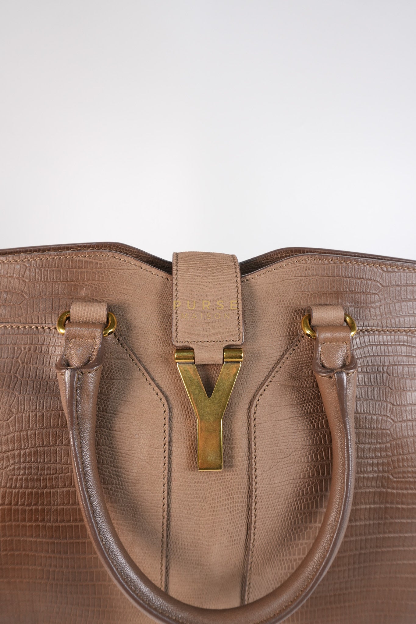 Cabas Chyc Tote Bag in Brown Lizard-Embossed Calfskin Leather & Gold Hardware | Purse Maison Luxury Bags Shop