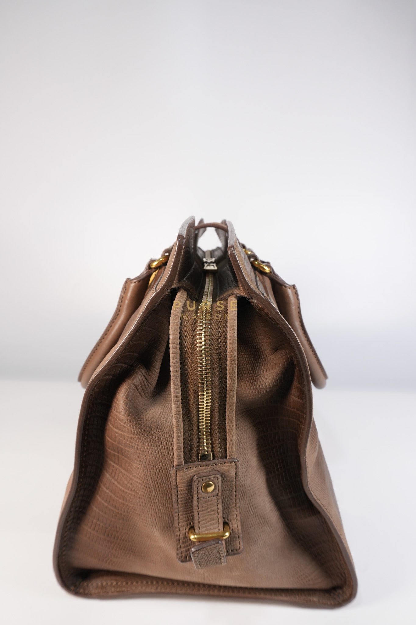 Cabas Chyc Tote Bag in Brown Lizard-Embossed Calfskin Leather & Gold Hardware | Purse Maison Luxury Bags Shop