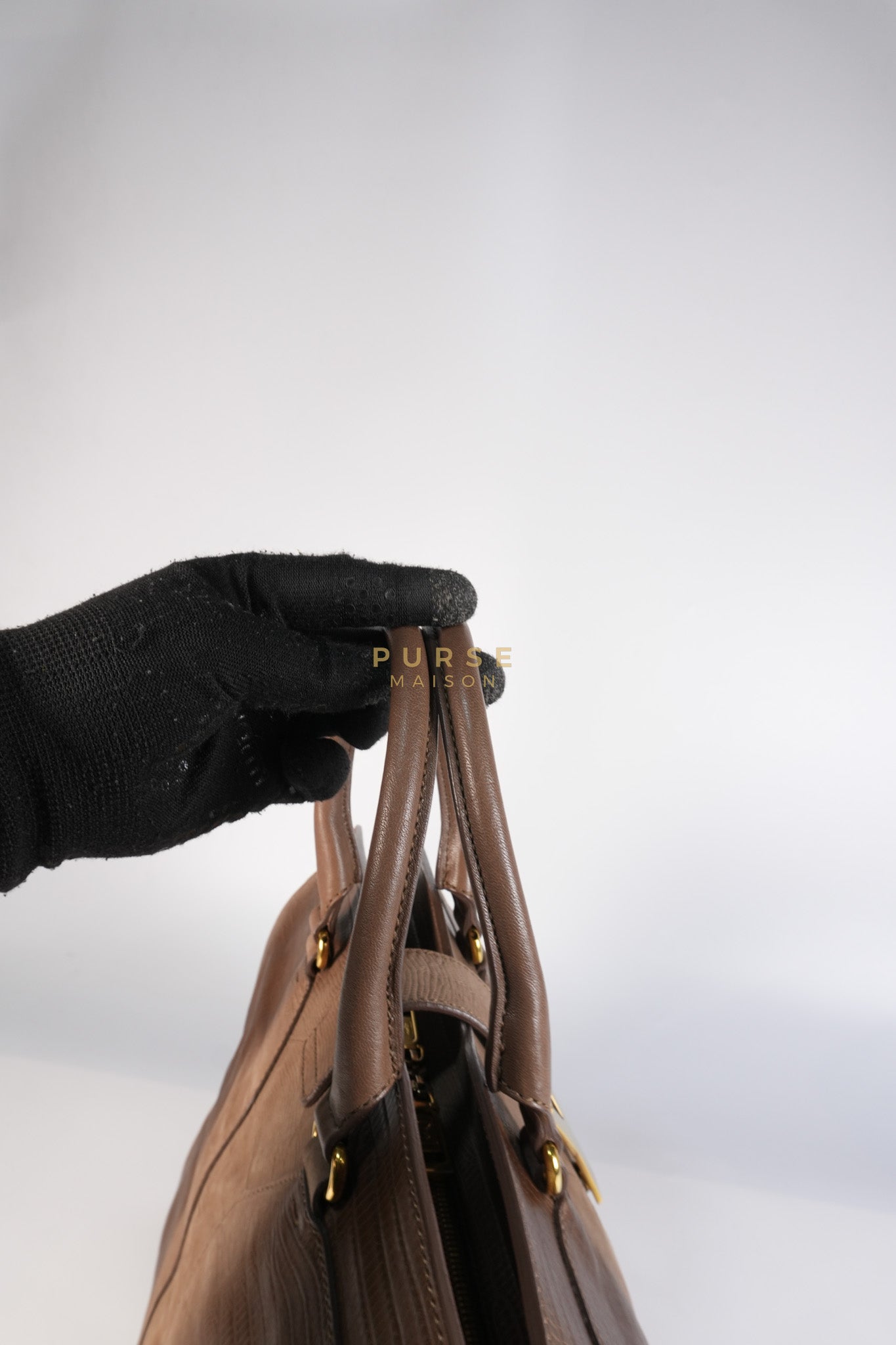 Cabas Chyc Tote Bag in Brown Lizard-Embossed Calfskin Leather & Gold Hardware | Purse Maison Luxury Bags Shop