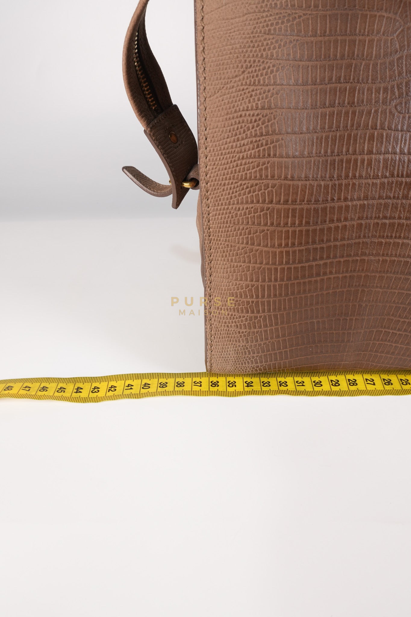 Cabas Chyc Tote Bag in Brown Lizard-Embossed Calfskin Leather & Gold Hardware | Purse Maison Luxury Bags Shop
