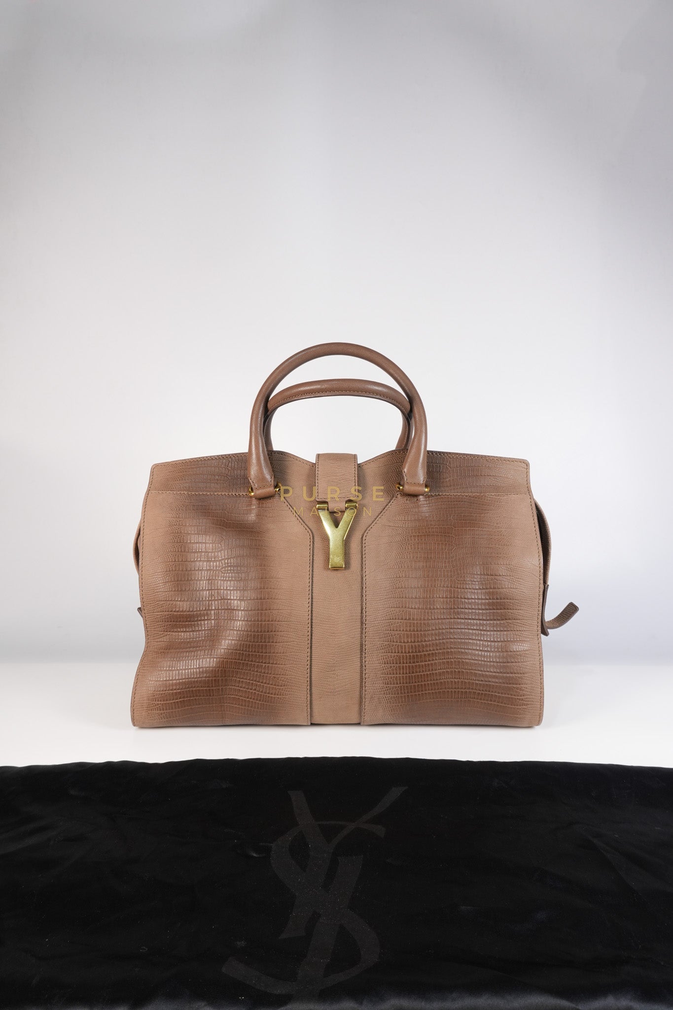 Cabas Chyc Tote Bag in Brown Lizard-Embossed Calfskin Leather & Gold Hardware | Purse Maison Luxury Bags Shop