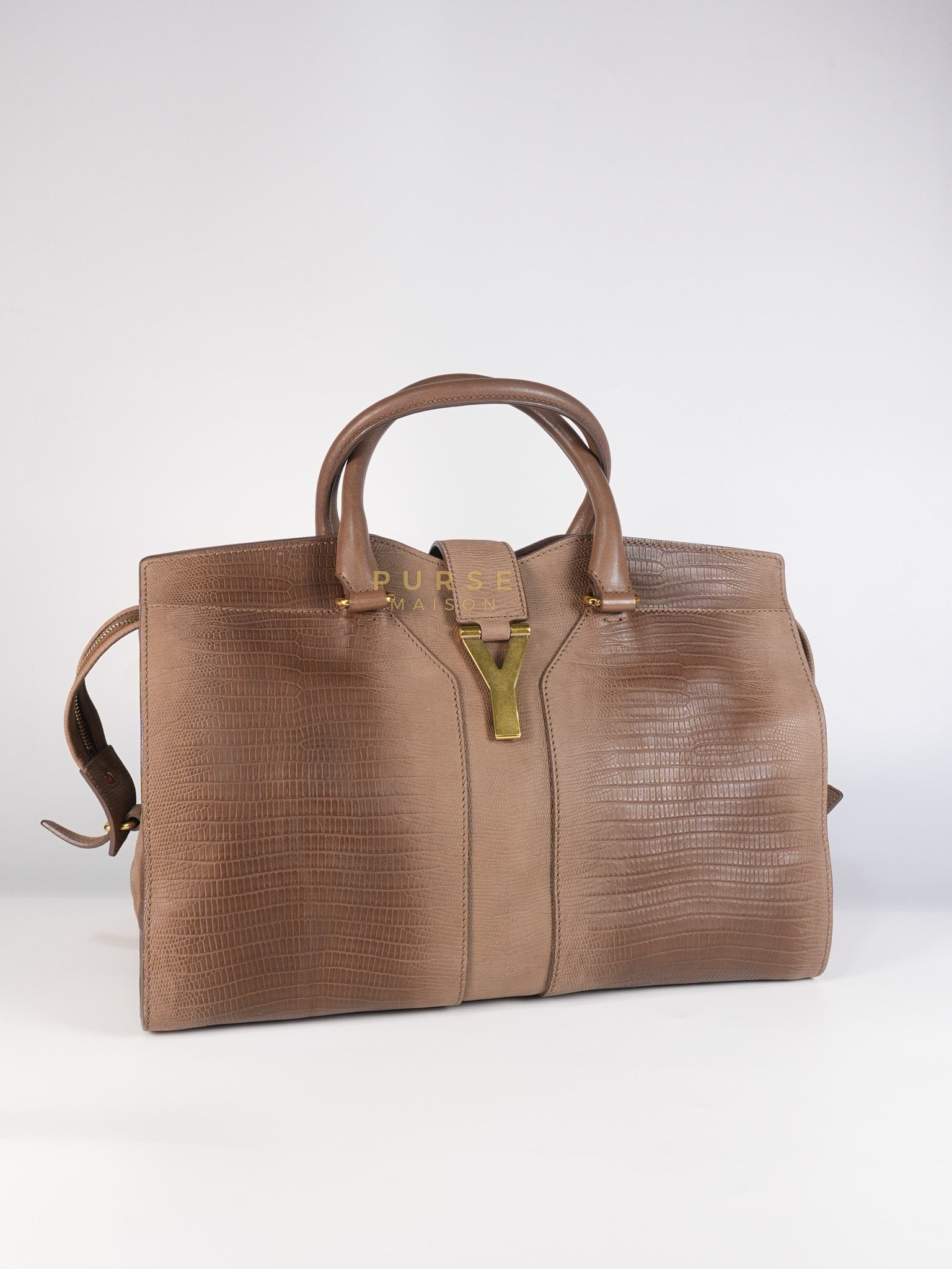 Cabas Chyc Tote Bag in Brown Lizard-Embossed Calfskin Leather & Gold Hardware | Purse Maison Luxury Bags Shop