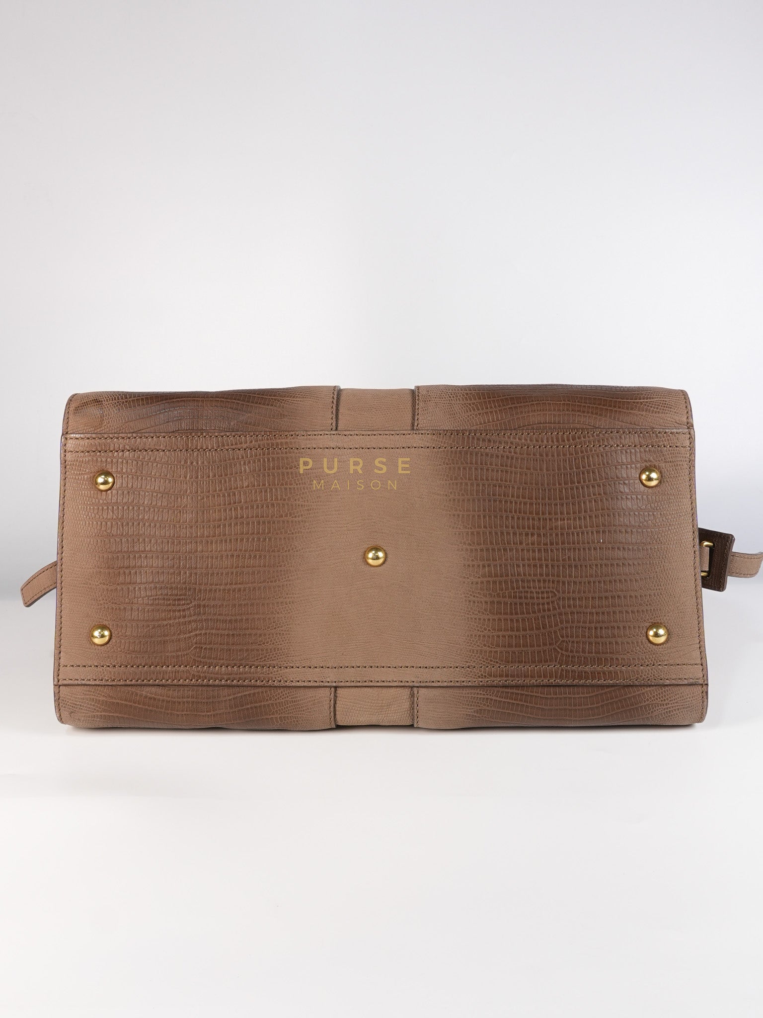 Cabas Chyc Tote Bag in Brown Lizard-Embossed Calfskin Leather & Gold Hardware | Purse Maison Luxury Bags Shop