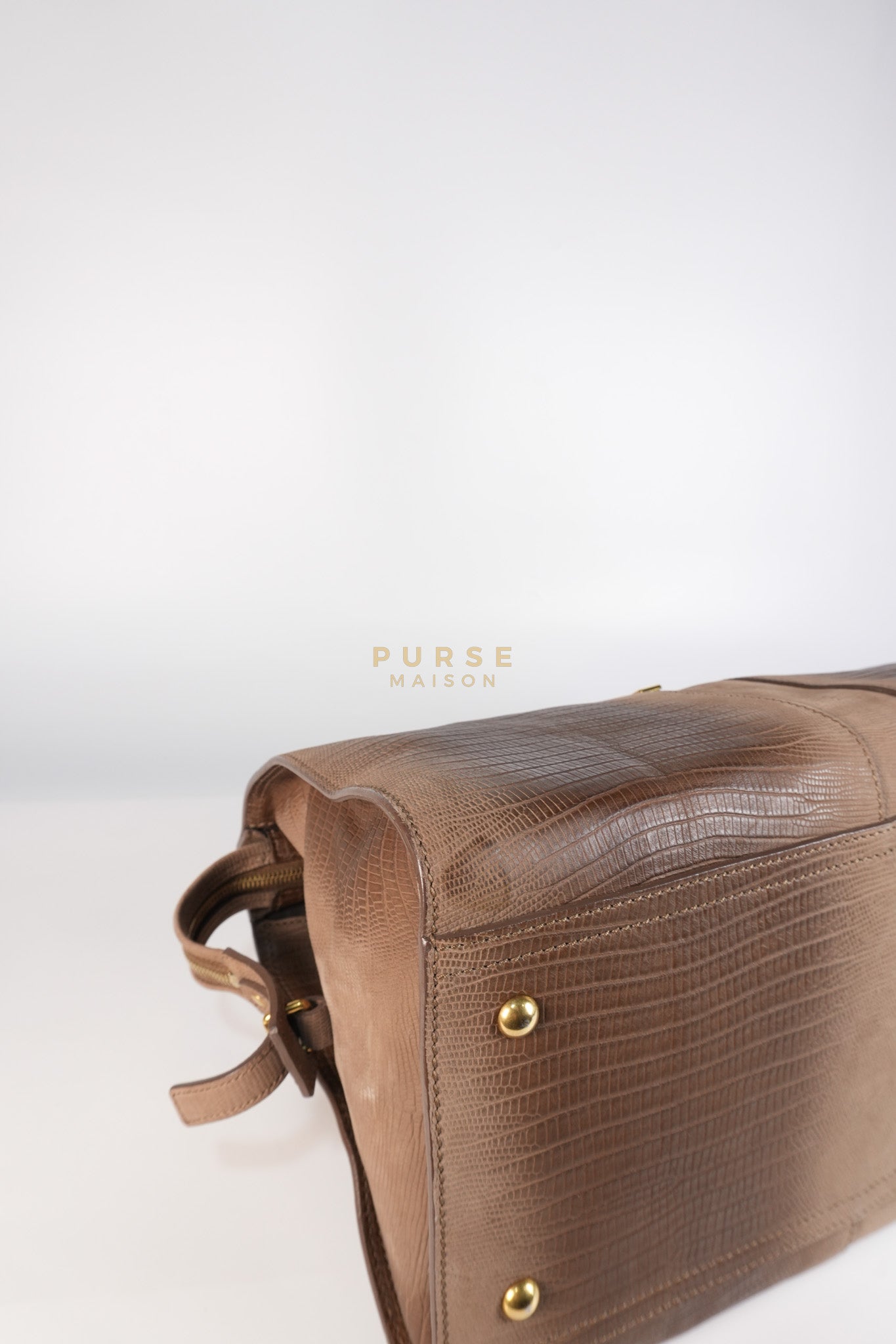 Cabas Chyc Tote Bag in Brown Lizard-Embossed Calfskin Leather & Gold Hardware | Purse Maison Luxury Bags Shop