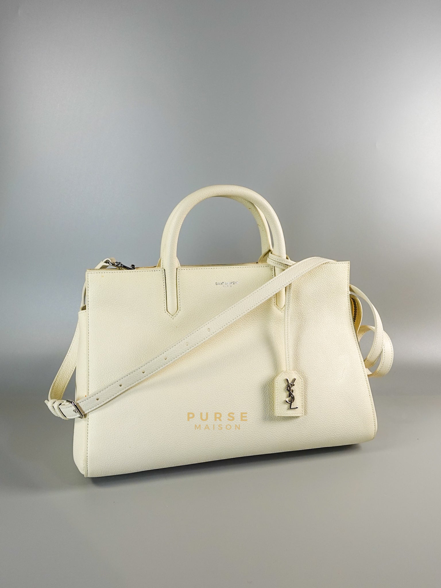 Cabas Rive Gauche White Leather Satchel Bag | Purse Maison Luxury Bags Shop