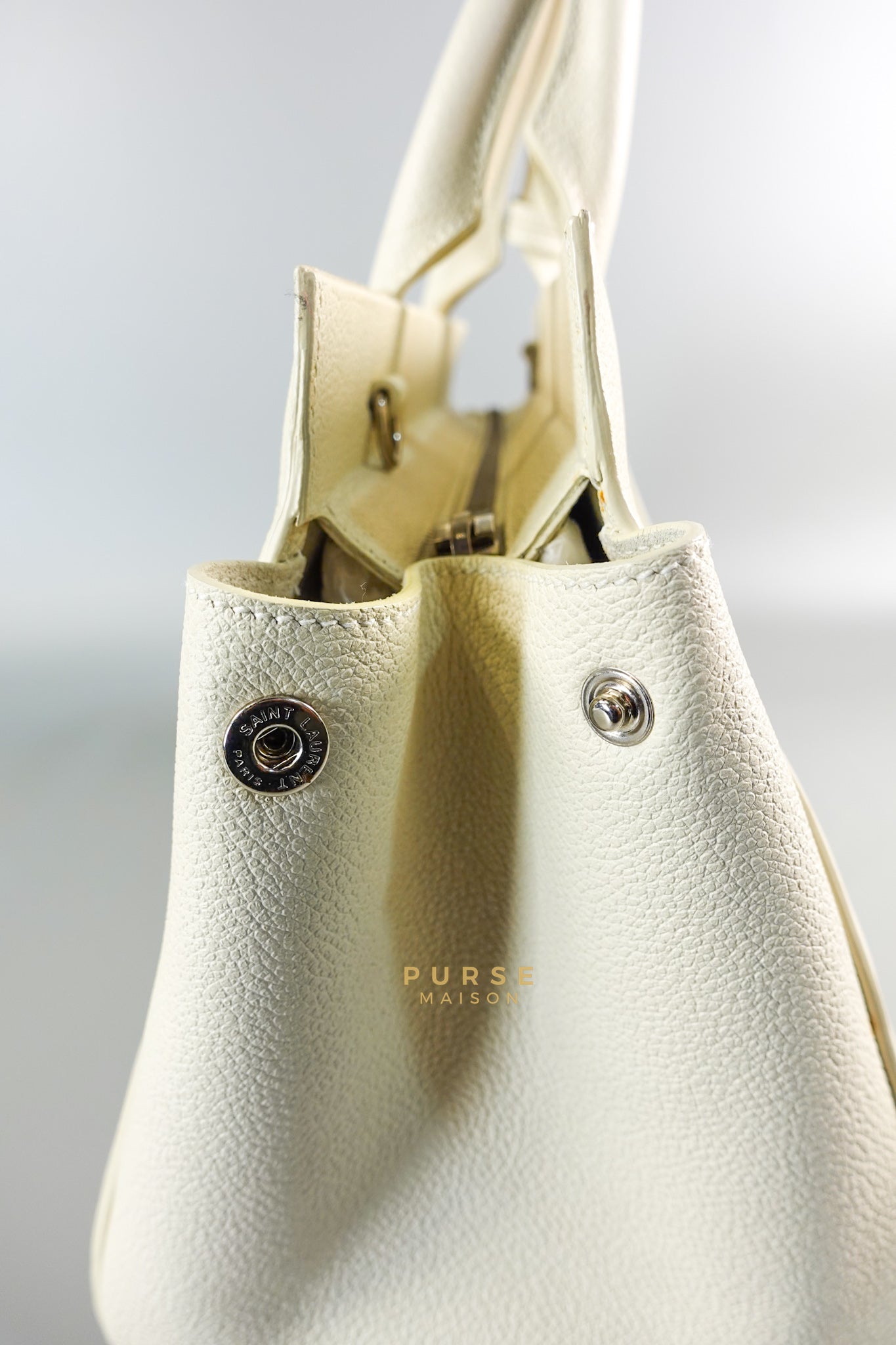 Cabas Rive Gauche White Leather Satchel Bag | Purse Maison Luxury Bags Shop