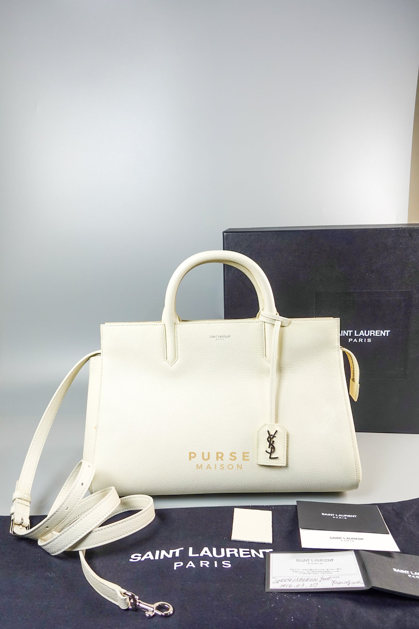 Cabas Rive Gauche White Leather Satchel Bag | Purse Maison Luxury Bags Shop