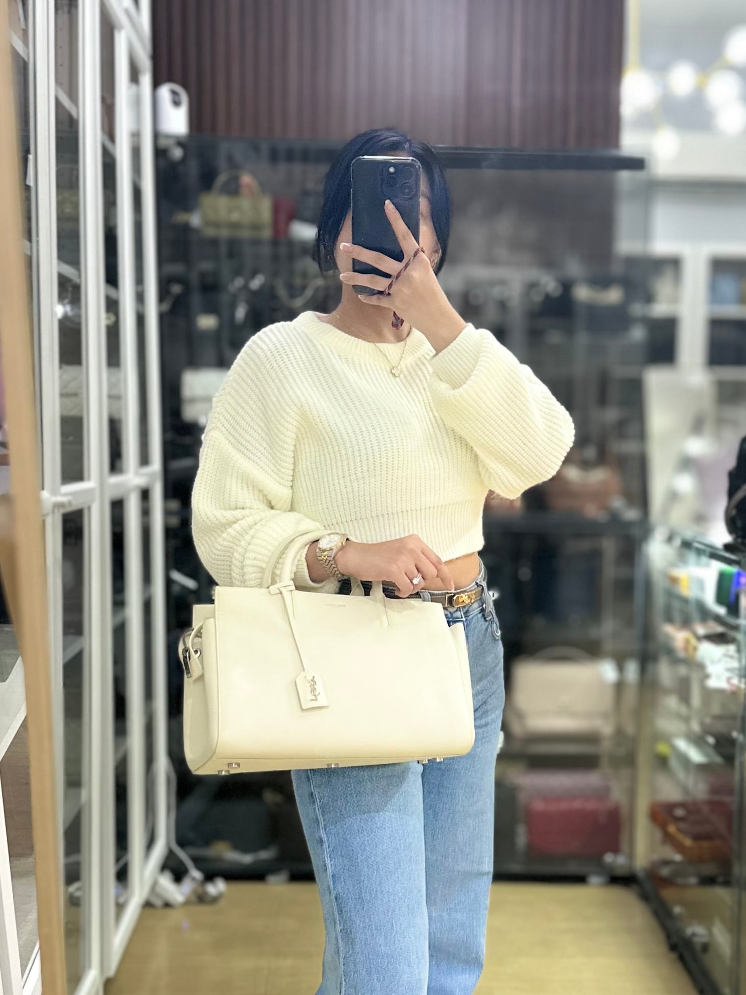 Cabas Rive Gauche White Leather Satchel Bag | Purse Maison Luxury Bags Shop