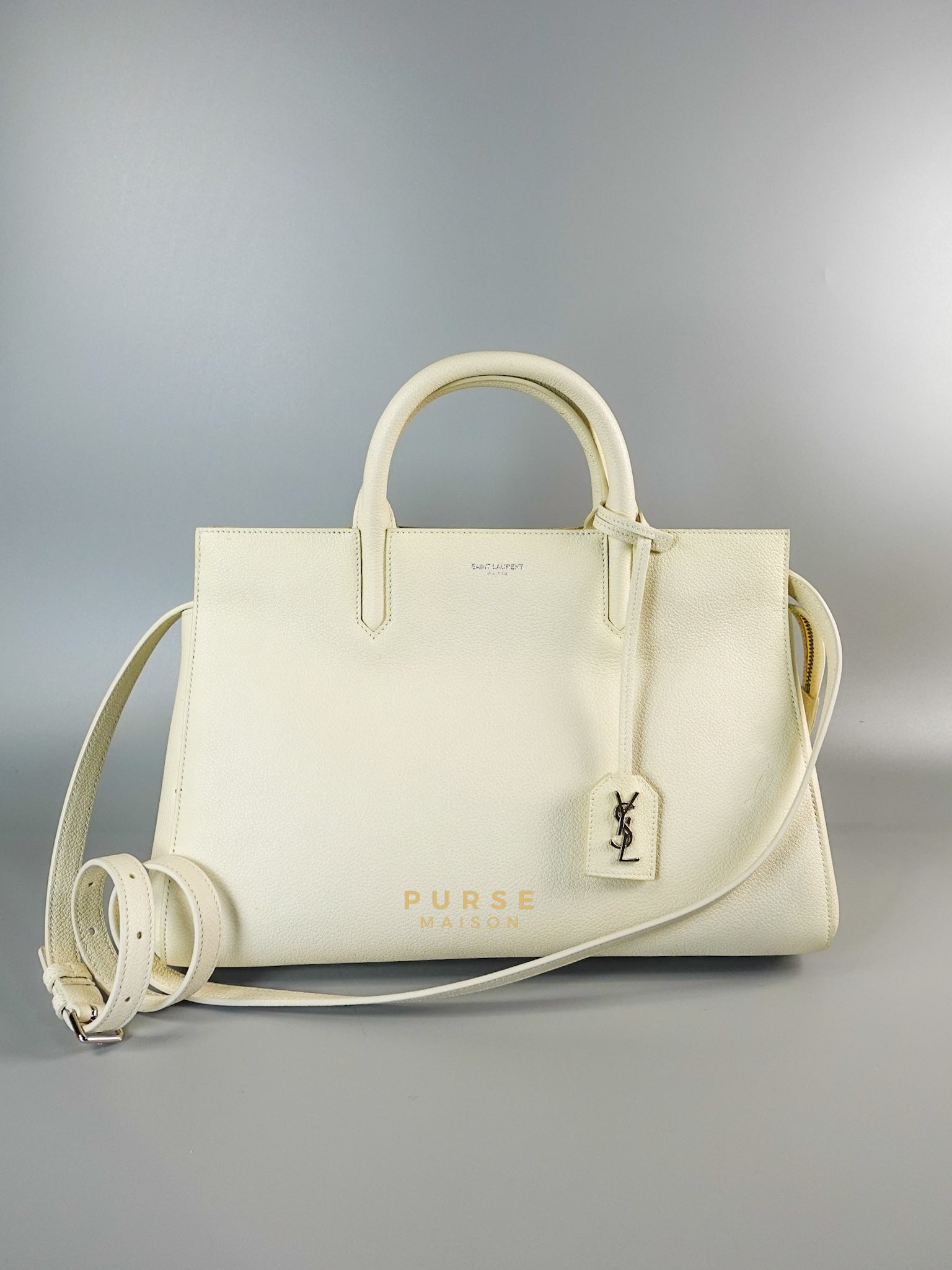 Cabas Rive Gauche White Leather Satchel Bag | Purse Maison Luxury Bags Shop