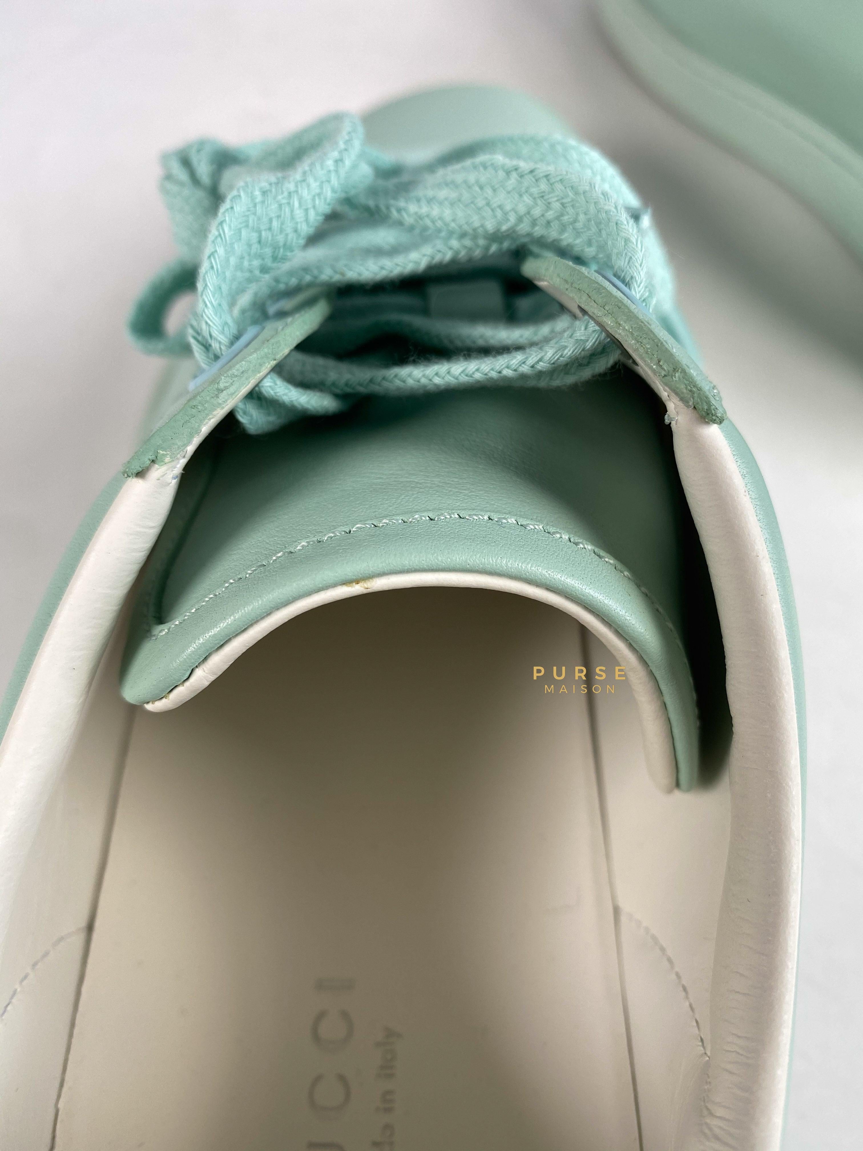 Gucci Calfskin Interlocking G Perforated Ace Sneakers (Water Green) Size 37 (25cm) | Purse Maison Luxury Bags Shop