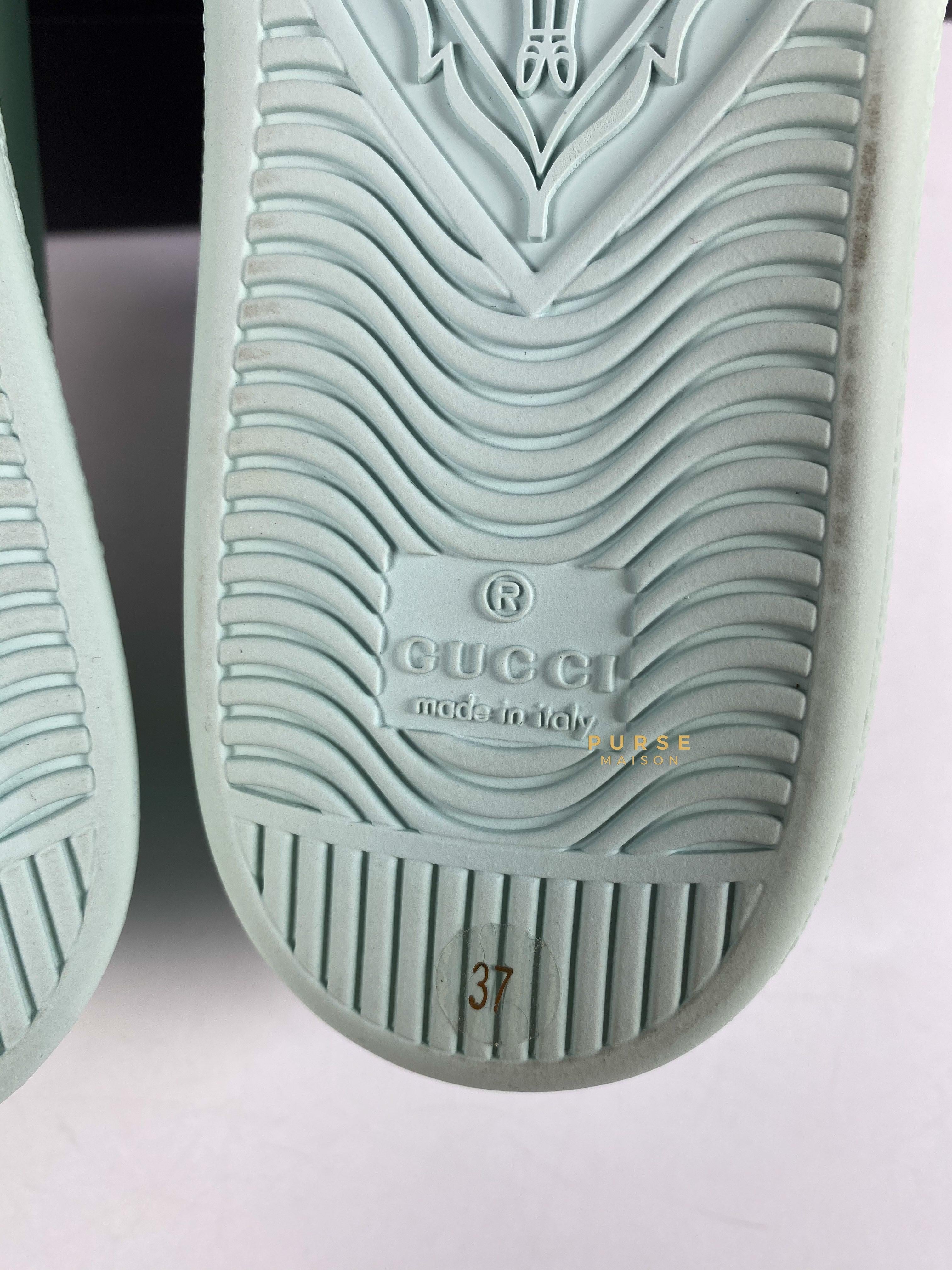 Gucci Calfskin Interlocking G Perforated Ace Sneakers (Water Green) Size 37 (25cm) | Purse Maison Luxury Bags Shop