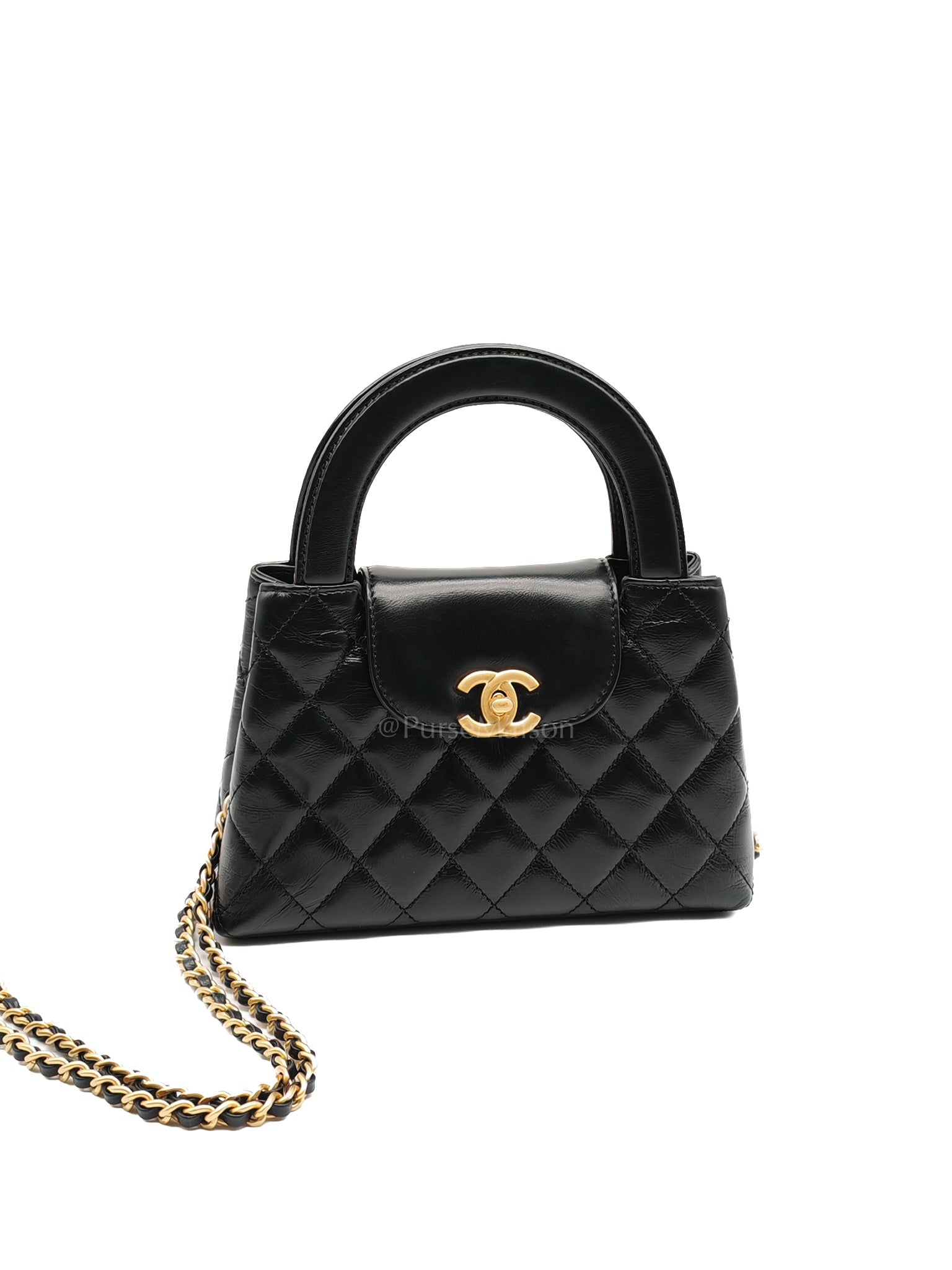 CC Kelly Small in Black Calfskin Leather & Aged Gold Hardware (Microchip)