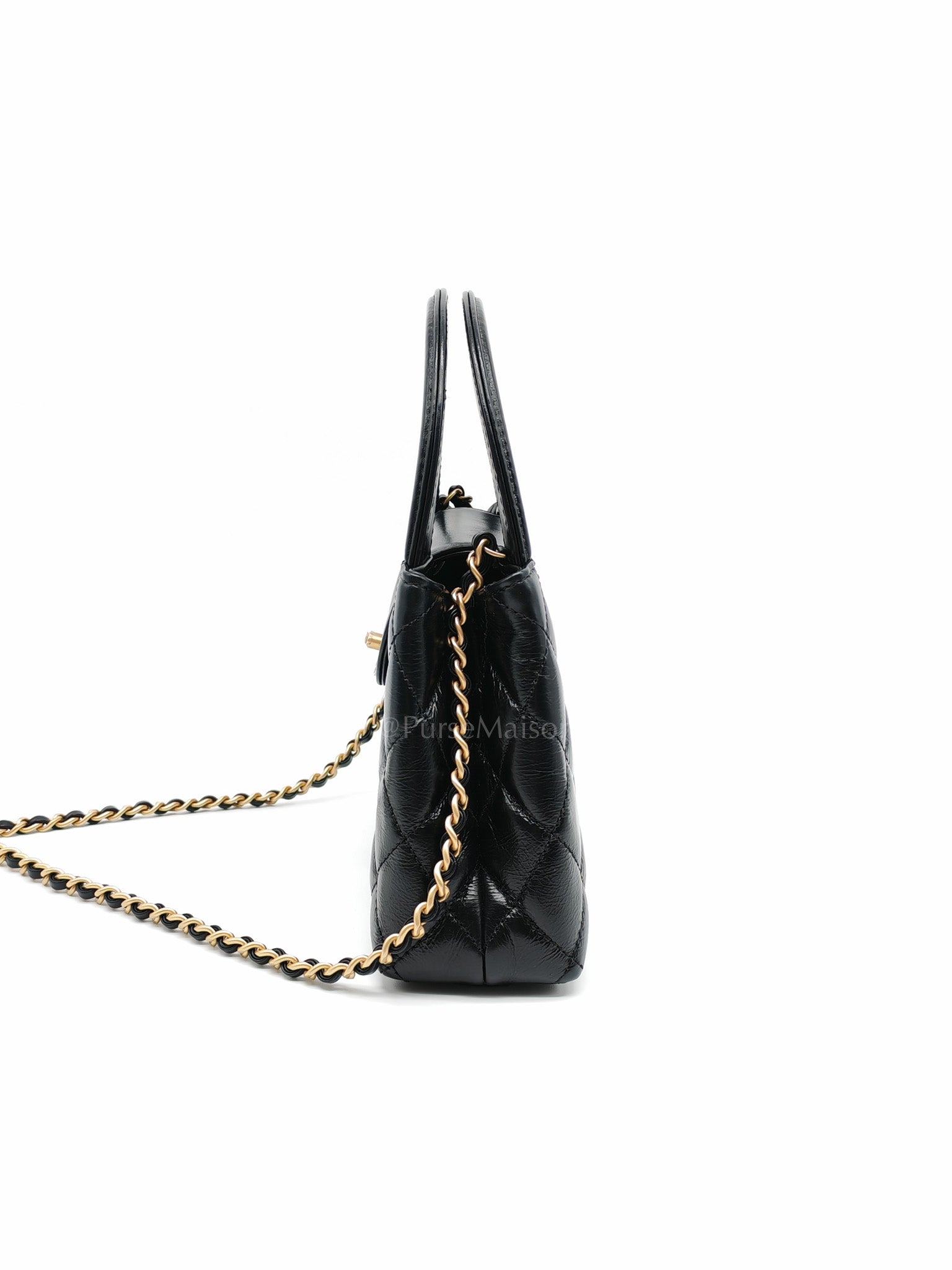 CC Kelly Small in Black Calfskin Leather & Aged Gold Hardware (Microchip)