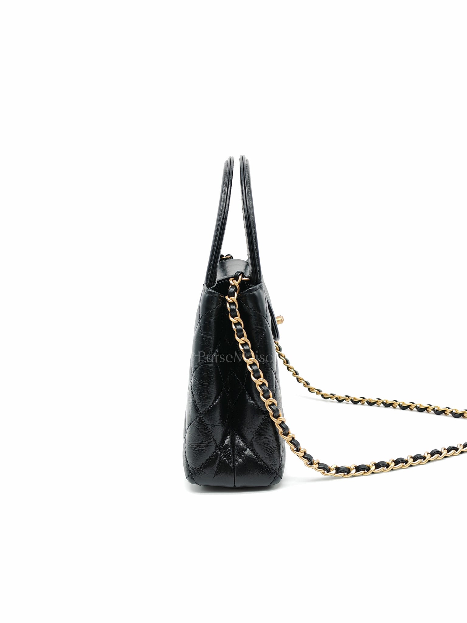 CC Kelly Small in Black Calfskin Leather & Aged Gold Hardware (Microchip)