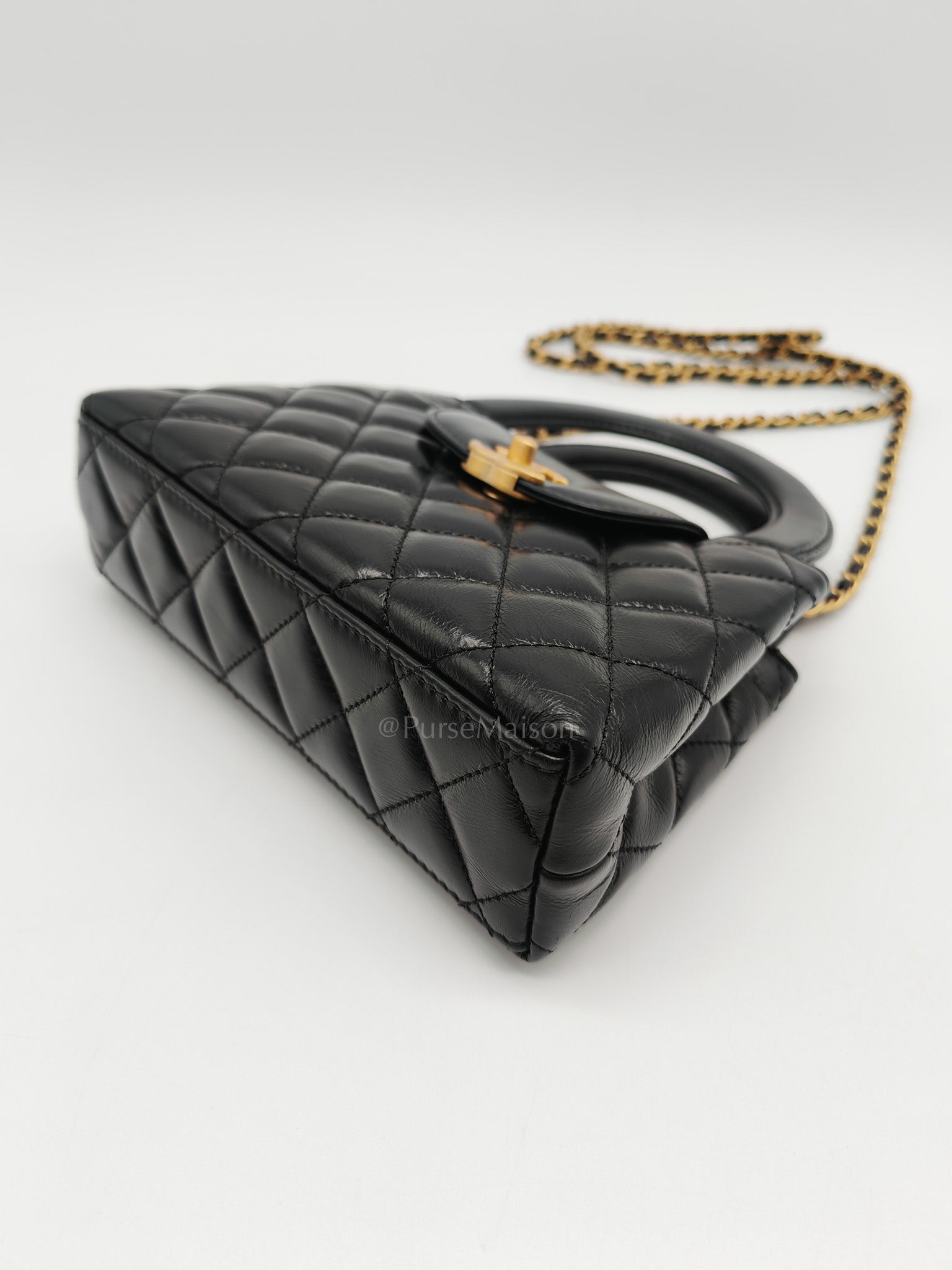 CC Kelly Small in Black Calfskin Leather & Aged Gold Hardware (Microchip)