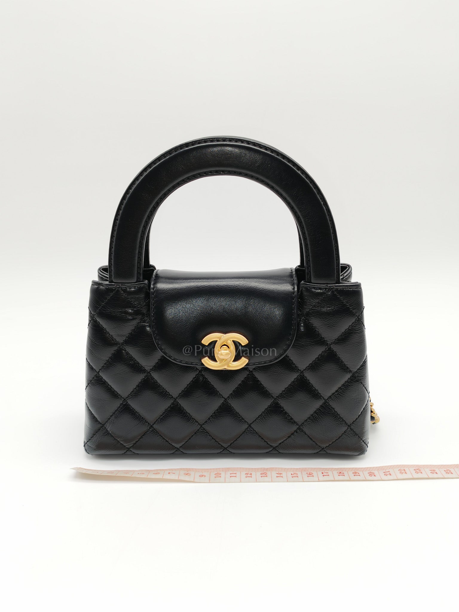 CC Kelly Small in Black Calfskin Leather & Aged Gold Hardware (Microchip)