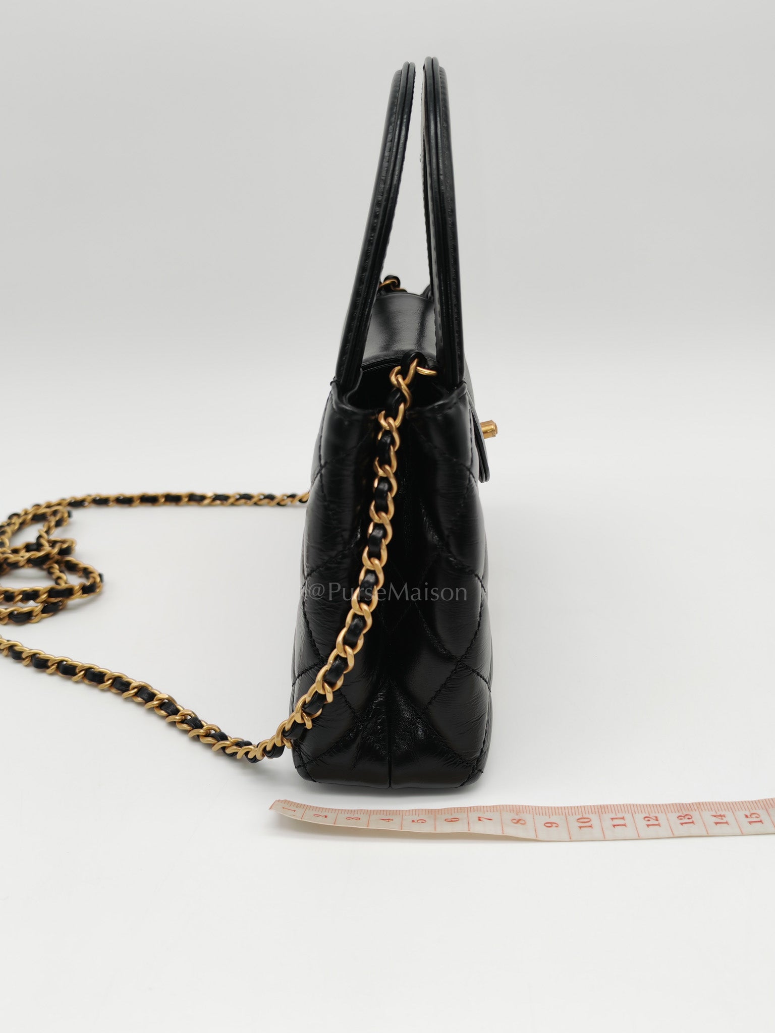 CC Kelly Small in Black Calfskin Leather & Aged Gold Hardware (Microchip)