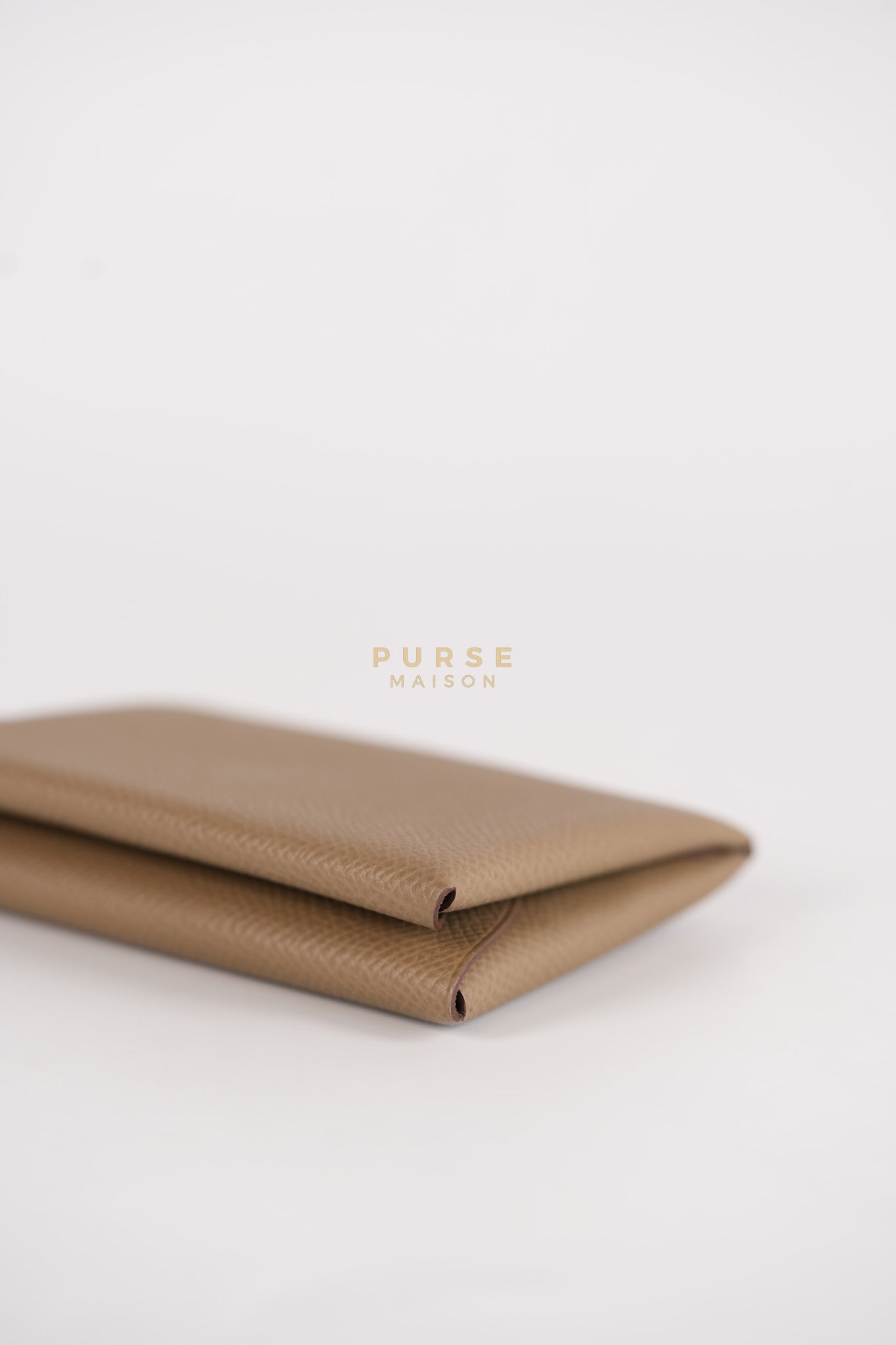 Calvi Card Holder in Etoupe Epsom Leather & Palladium Hardware Stamp W (2024) | Purse Maison Luxury Bags Shop