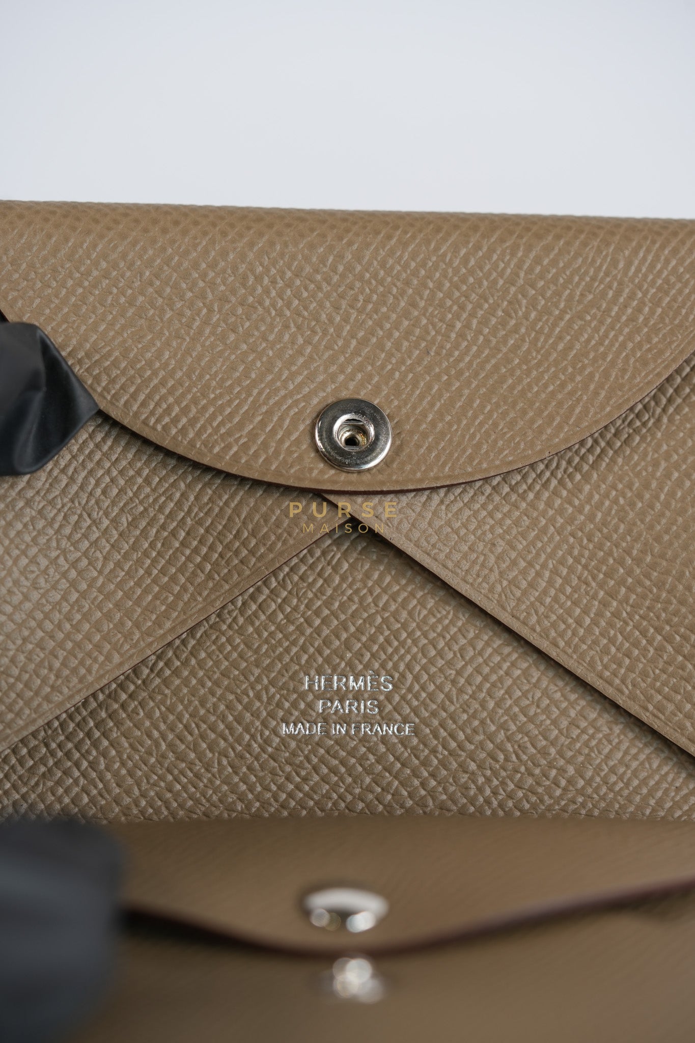Calvi Card Holder in Etoupe Epsom Leather & Palladium Hardware Stamp W (2024) | Purse Maison Luxury Bags Shop