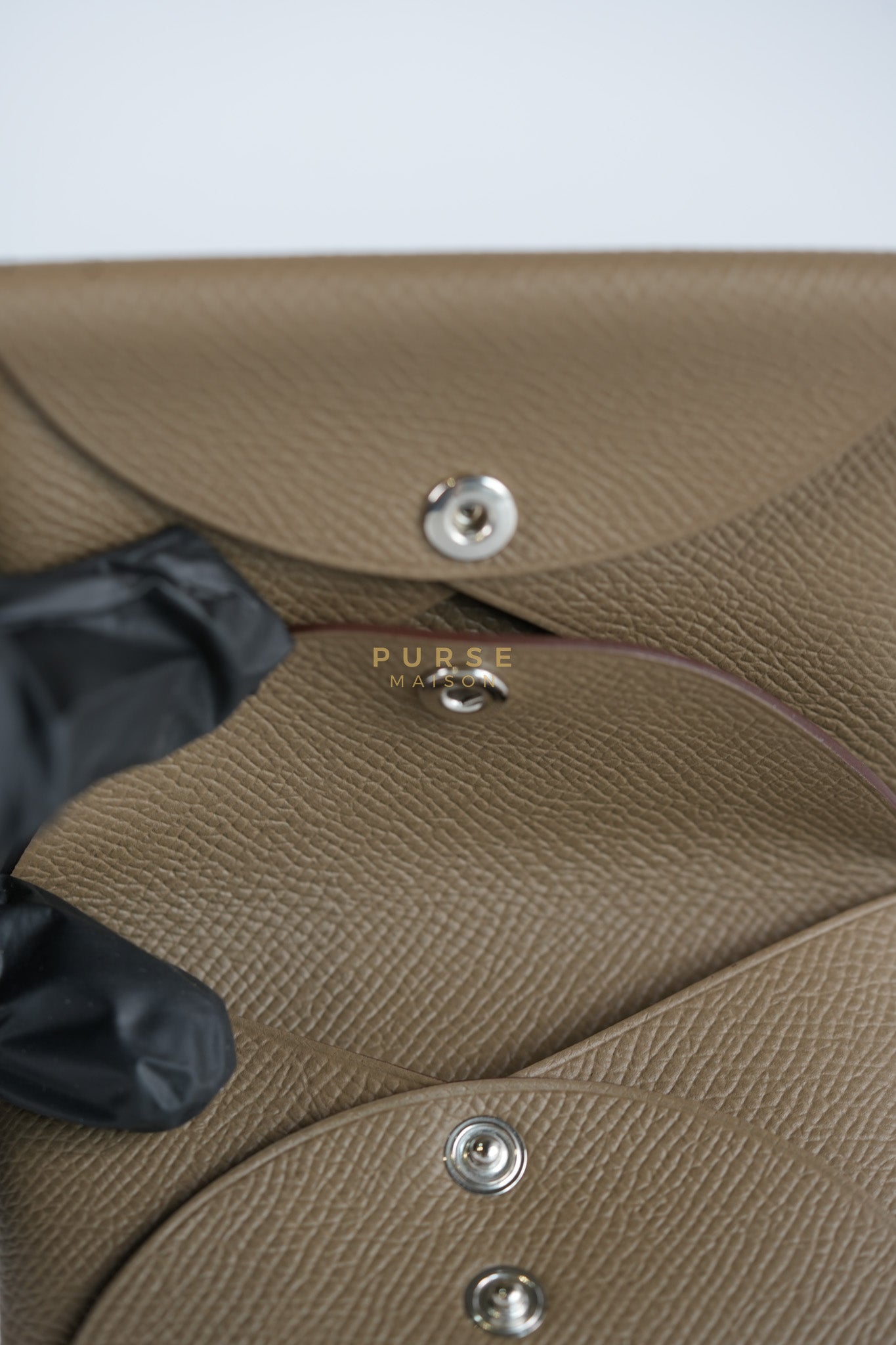 Calvi Card Holder in Etoupe Epsom Leather & Palladium Hardware Stamp W (2024) | Purse Maison Luxury Bags Shop