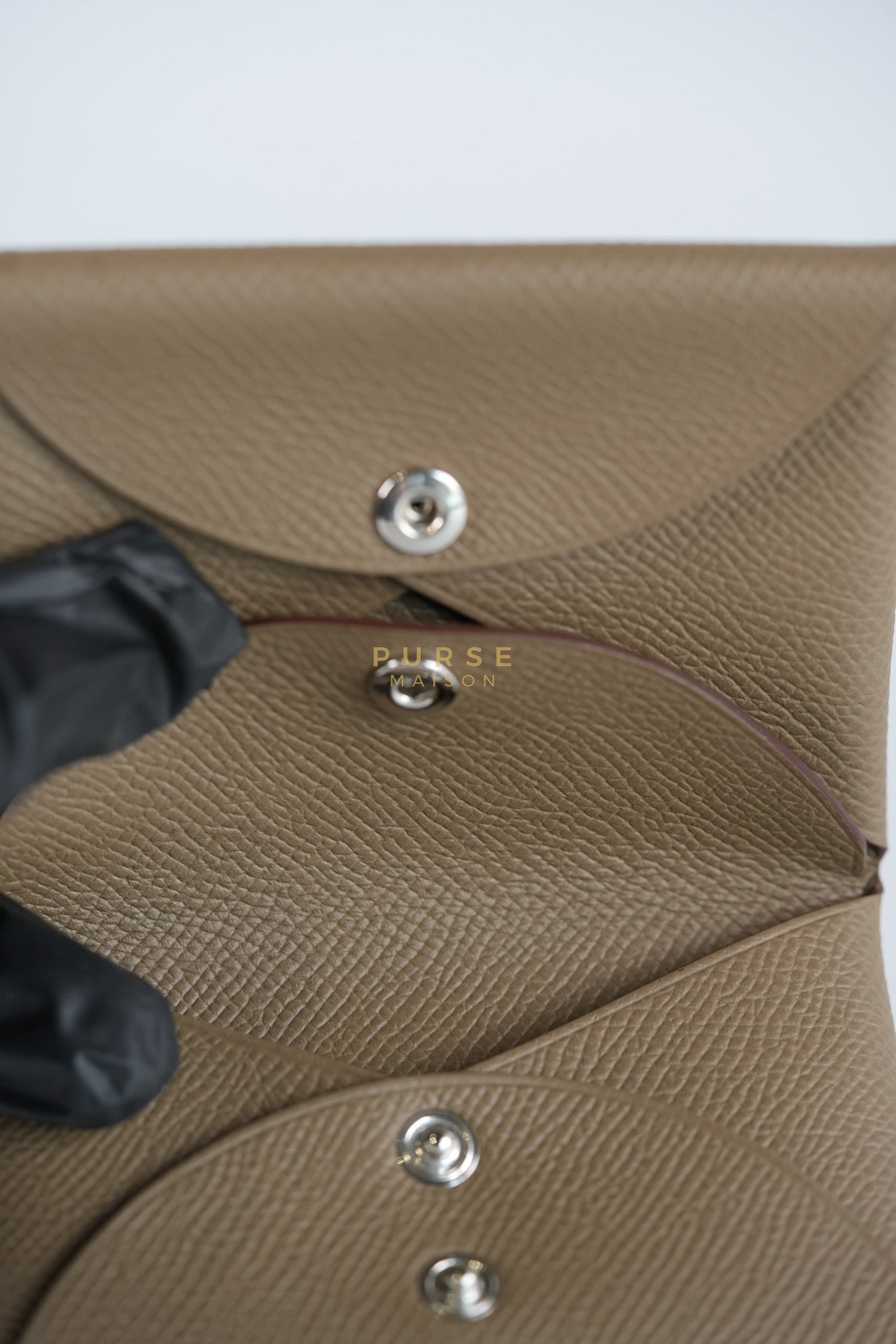 Calvi Card Holder in Etoupe Epsom Leather & Palladium Hardware Stamp W (2024) | Purse Maison Luxury Bags Shop