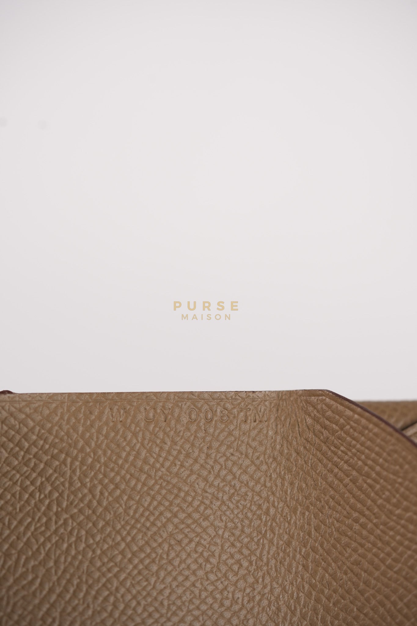 Calvi Card Holder in Etoupe Epsom Leather & Palladium Hardware Stamp W (2024) | Purse Maison Luxury Bags Shop