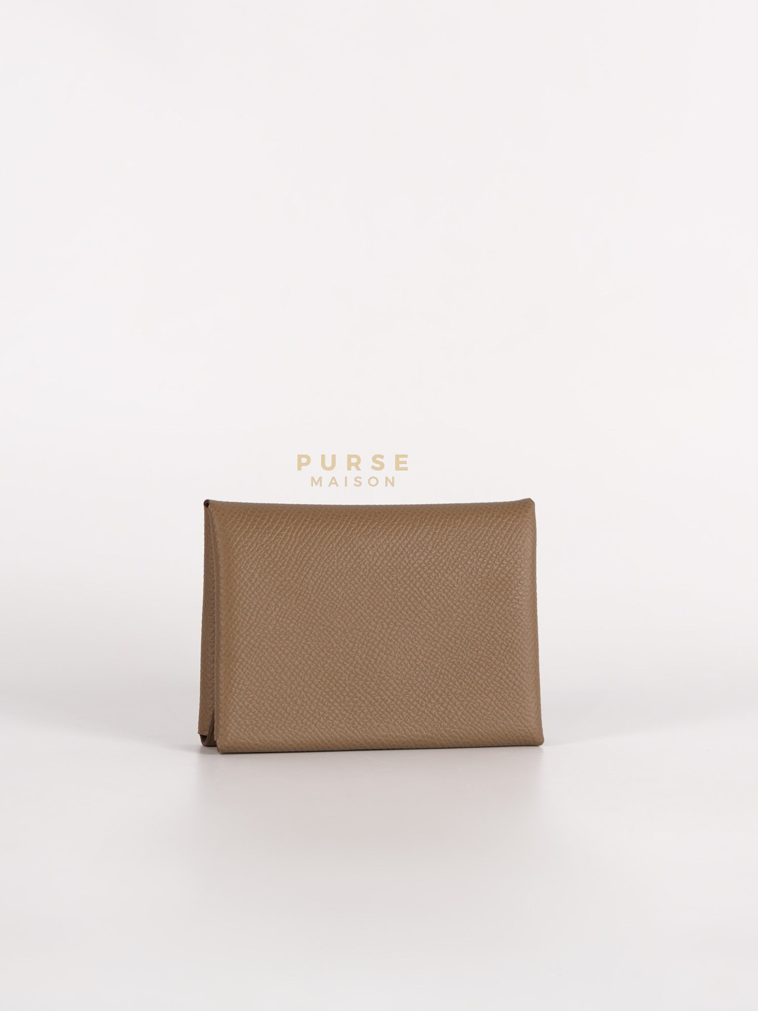 Calvi Card Holder in Etoupe Epsom Leather & Palladium Hardware Stamp W (2024) | Purse Maison Luxury Bags Shop