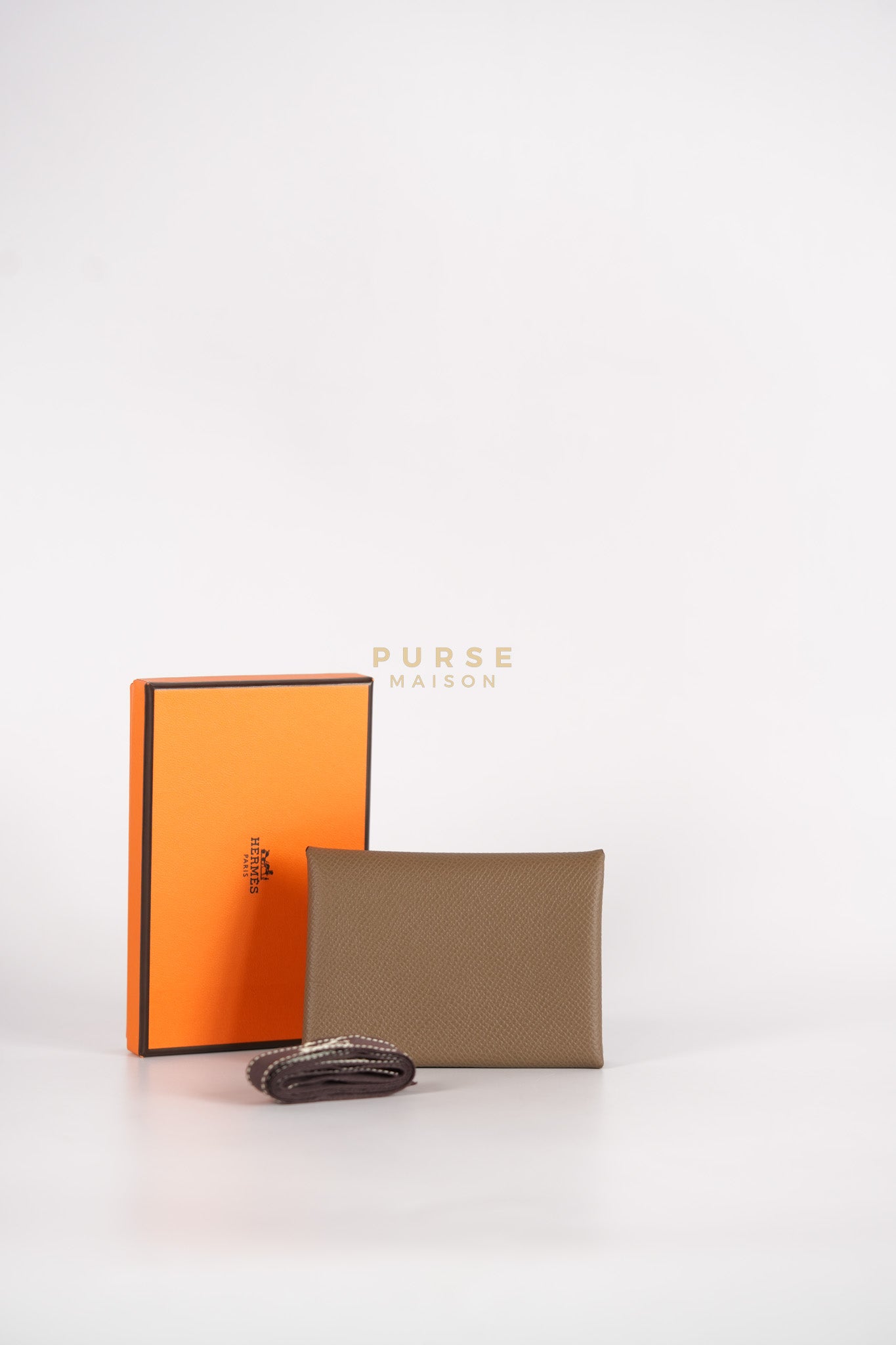 Calvi Card Holder in Etoupe Epsom Leather & Palladium Hardware Stamp W (2024) | Purse Maison Luxury Bags Shop