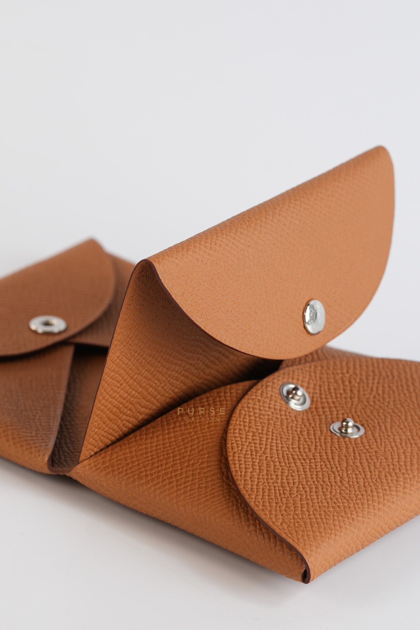 Calvi Duo Card Holder in Gold Epsom Palladium Hardware Stamp W (2024) | Purse Maison Luxury Bags Shop