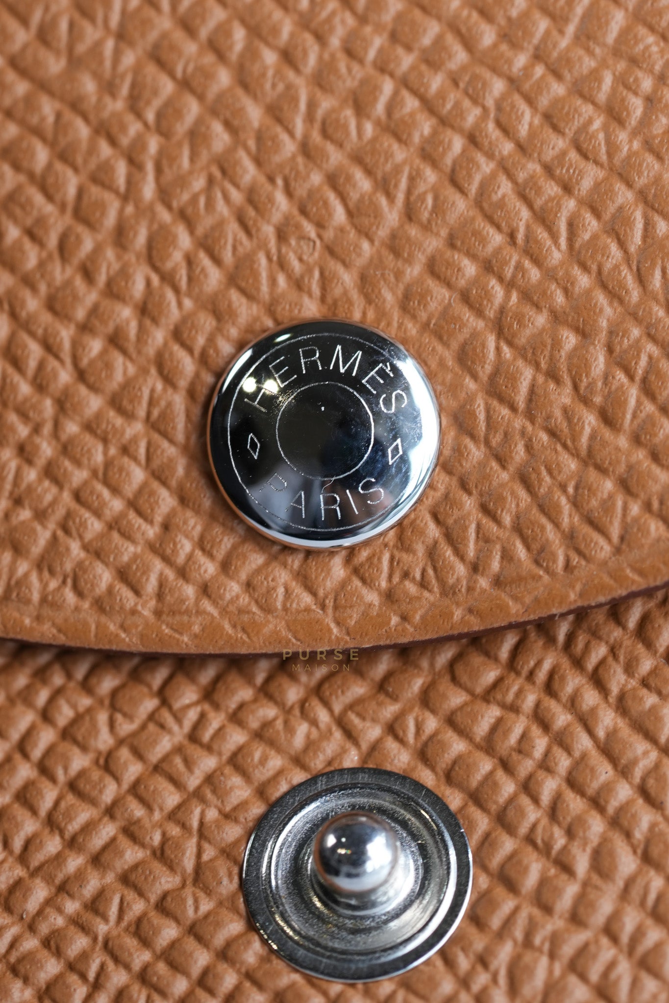 Calvi Duo Card Holder in Gold Epsom Palladium Hardware Stamp W (2024) | Purse Maison Luxury Bags Shop