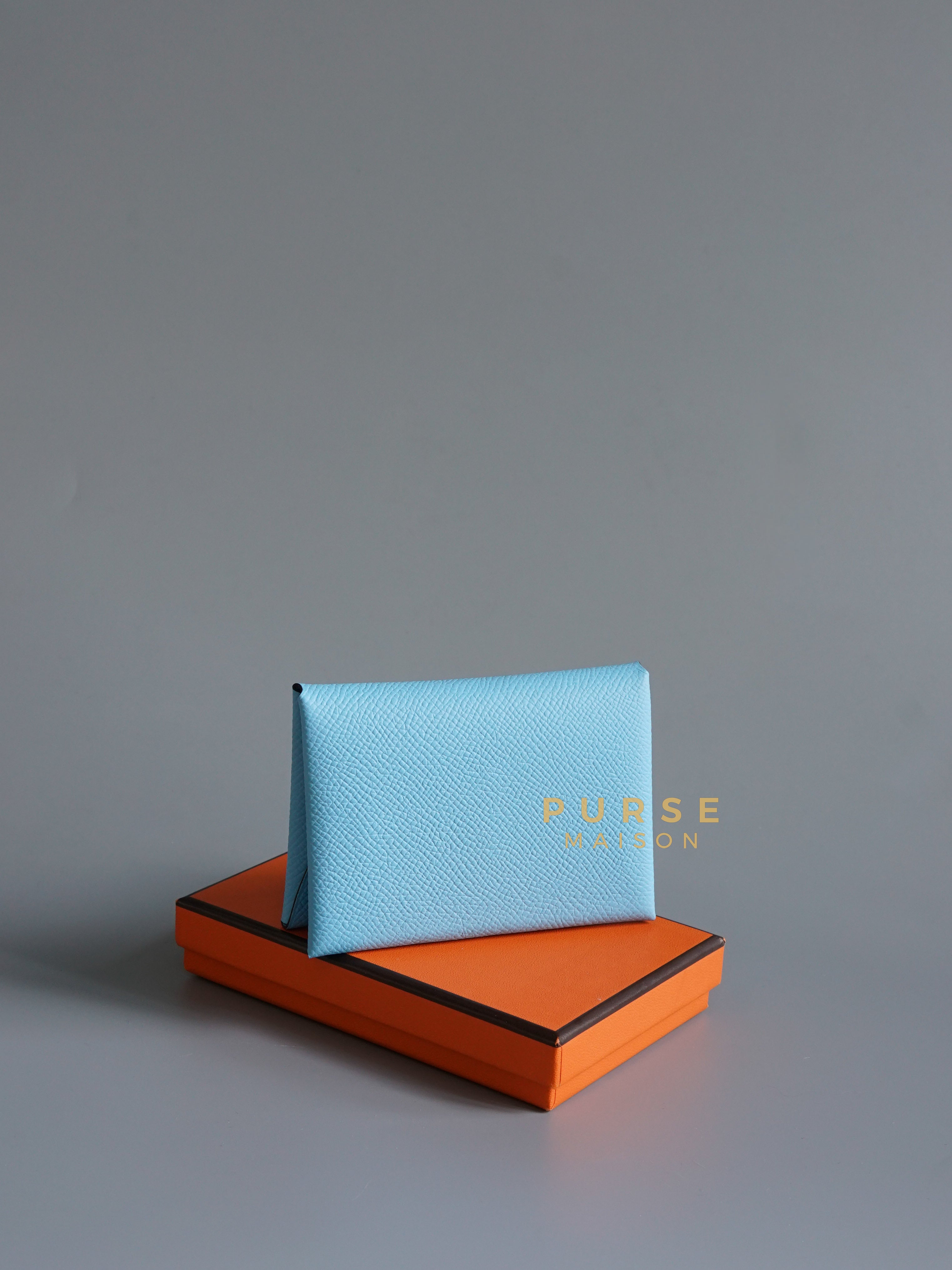 Calvi Duo Card Holder in Sky Bleu Epsom Leather Stamp B | Purse Maison Luxury Bags Shop