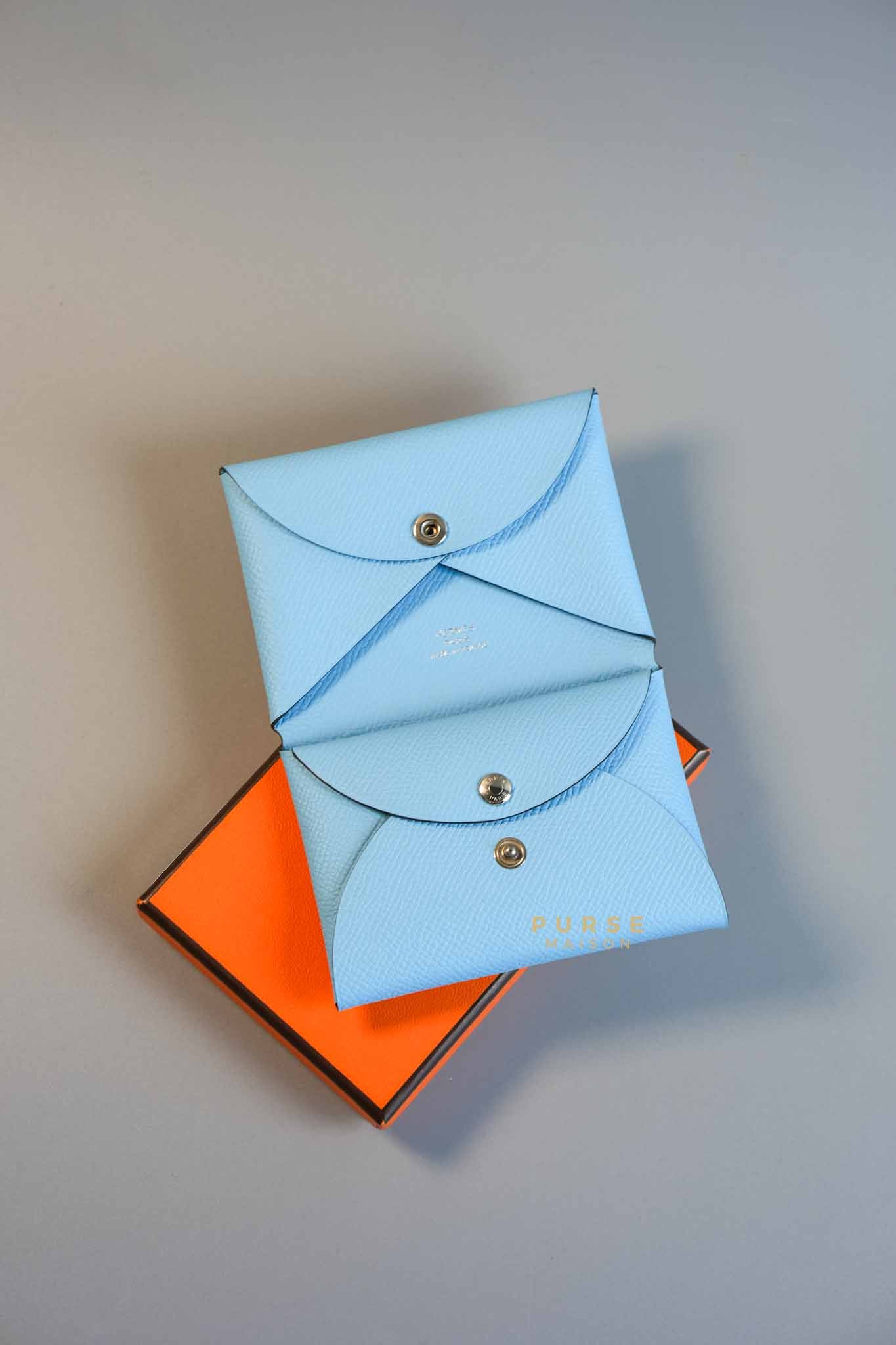Calvi Duo Card Holder in Sky Bleu Epsom Leather Stamp B | Purse Maison Luxury Bags Shop