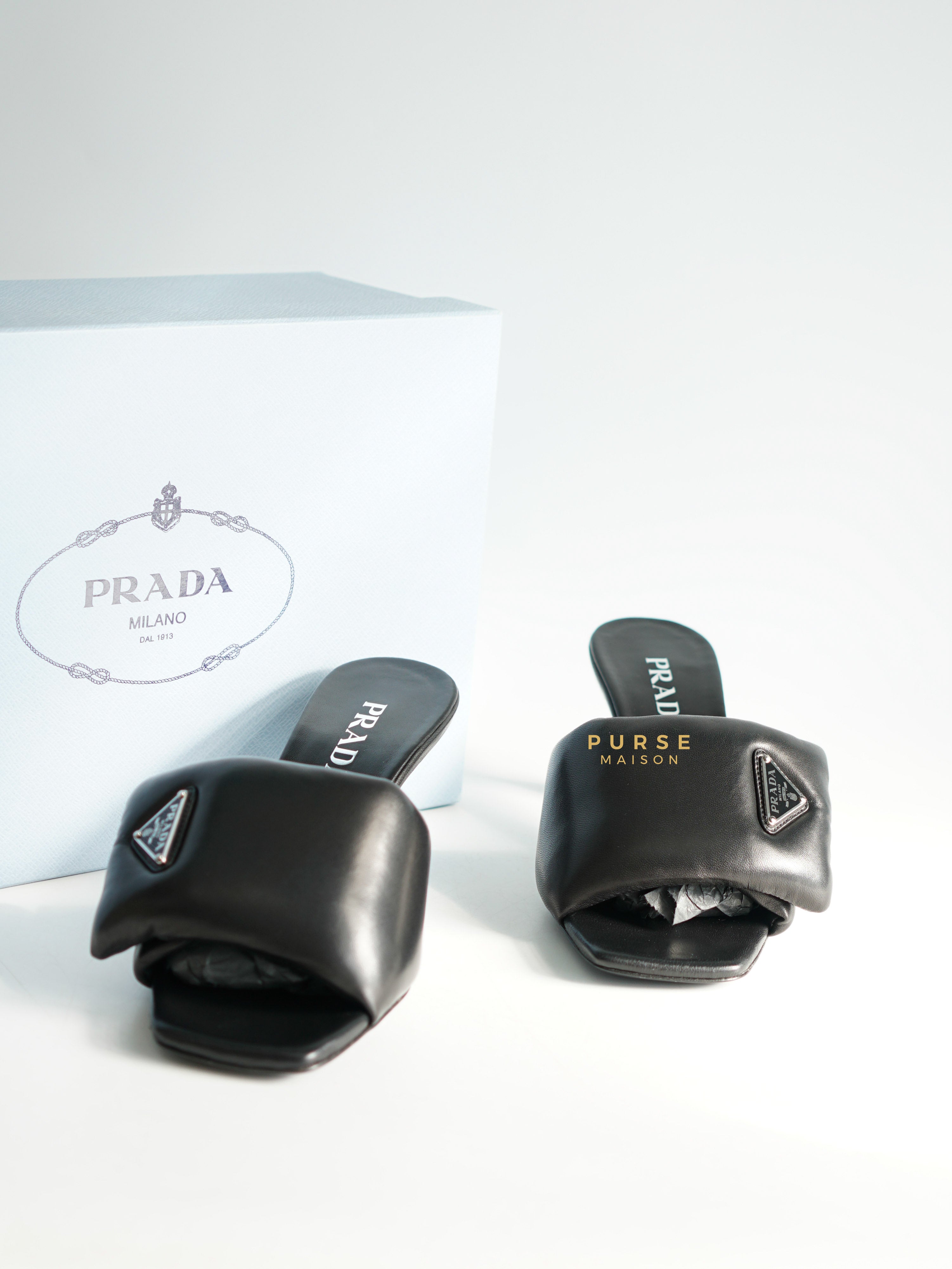 Prada Calzature Donna Nappa Soft Black Sandals (Size 38 EU, 24.5cm) | Purse Maison Luxury Bags Shop