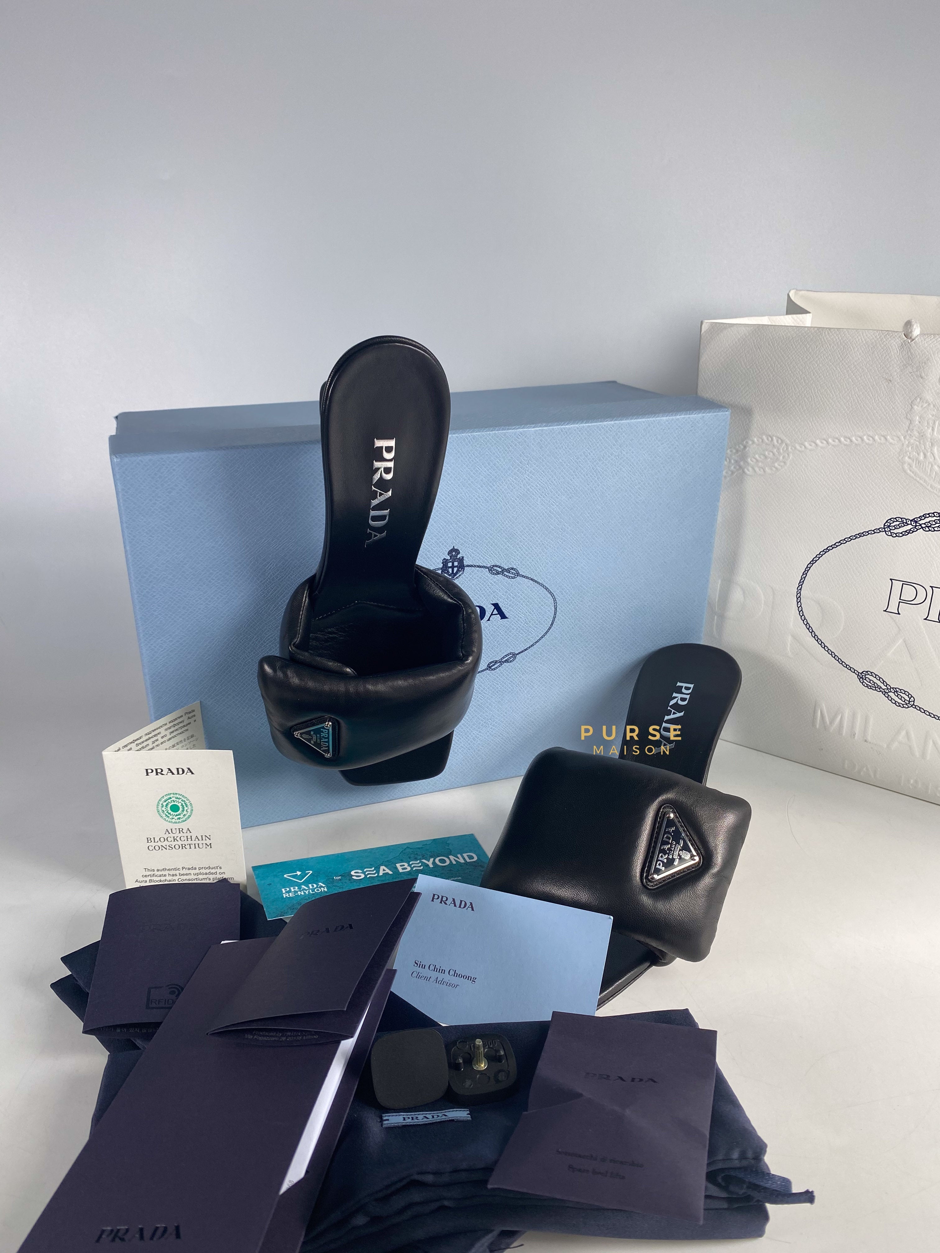 Prada Calzature Donna Nappa Soft Black Sandals (Size 38 EU,