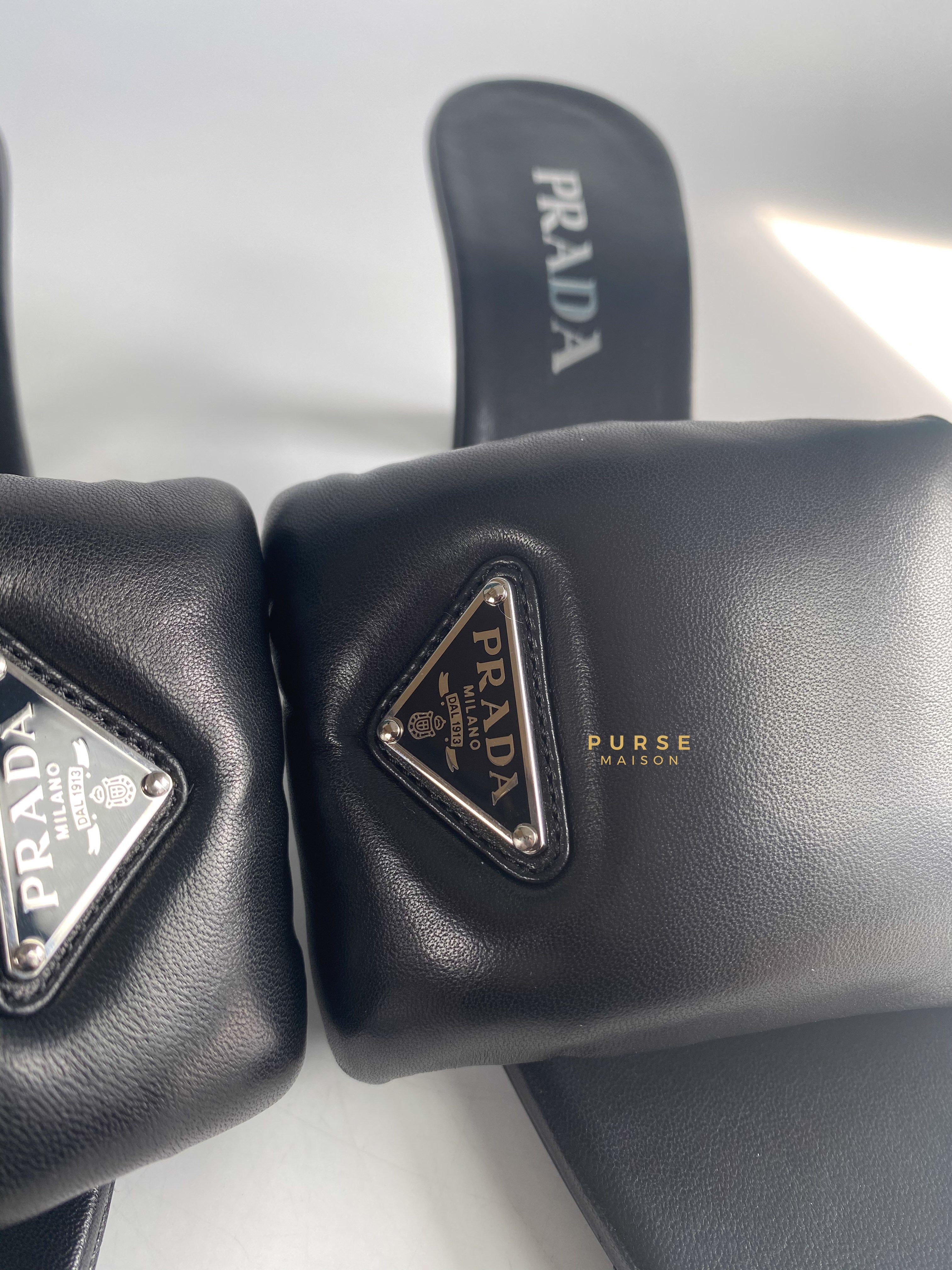 Prada Calzature Donna Nappa Soft Black Sandals (Size 38 EU,